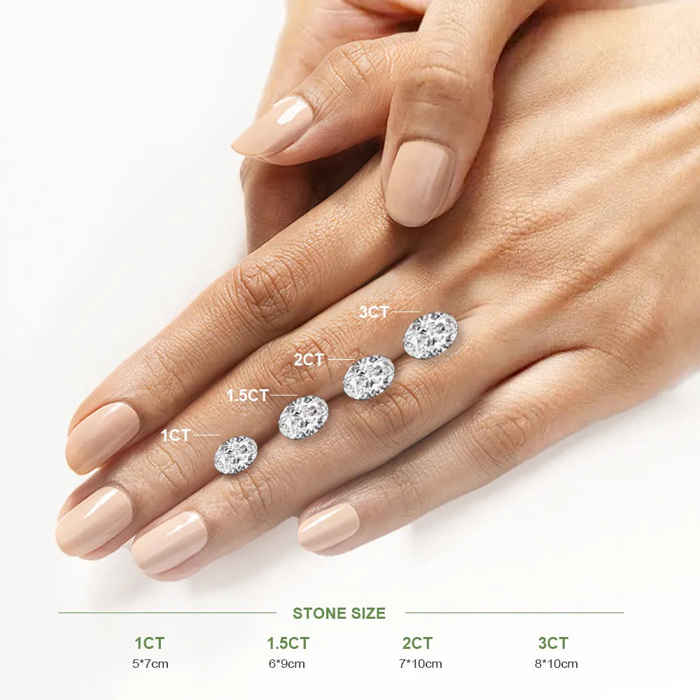 Oval diamond size comparison on hand