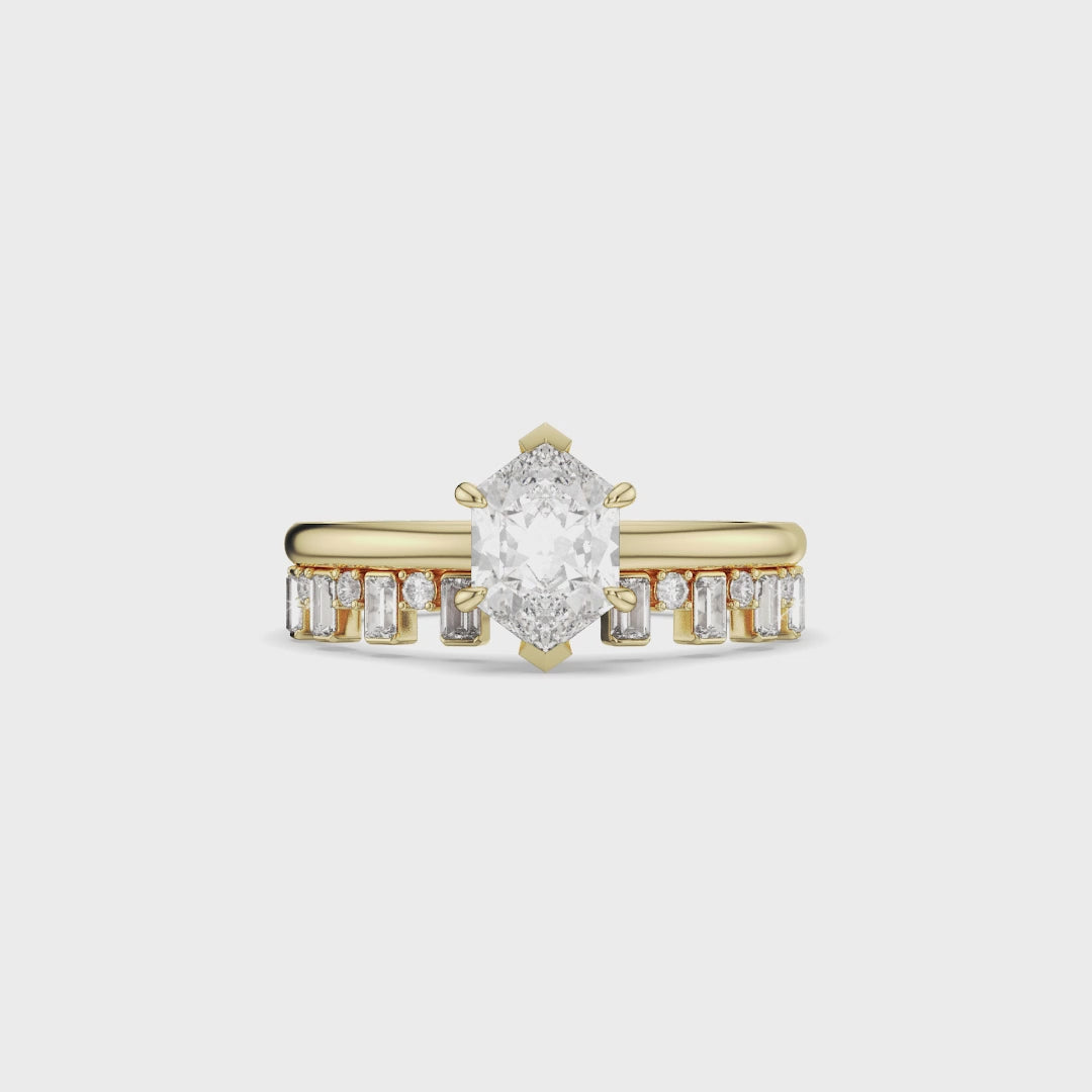 Hexagon Cut Bridal Set with Baguette Diamond Band