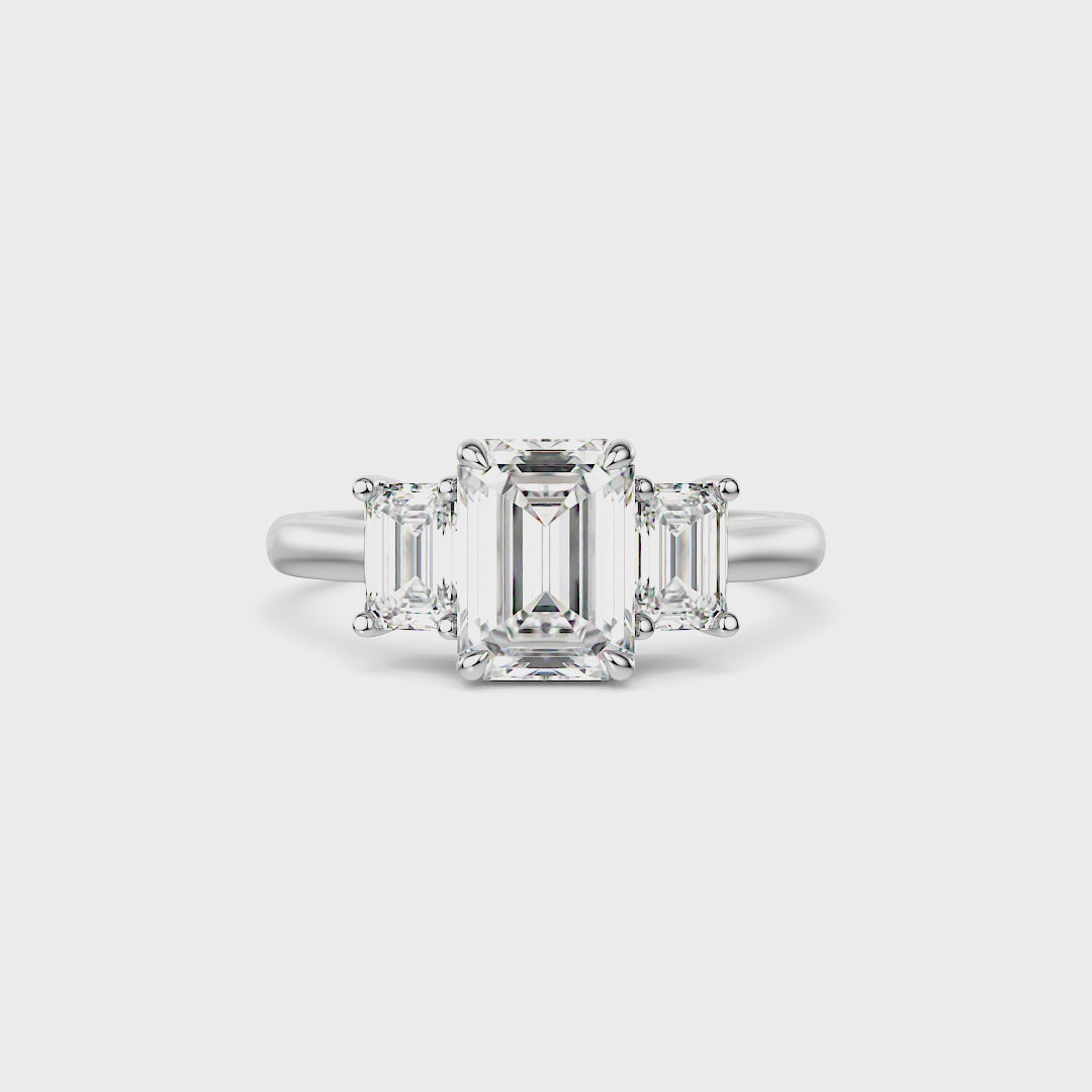 Emerald-Cut Three-Stone Lab Diamond Engagement Ring