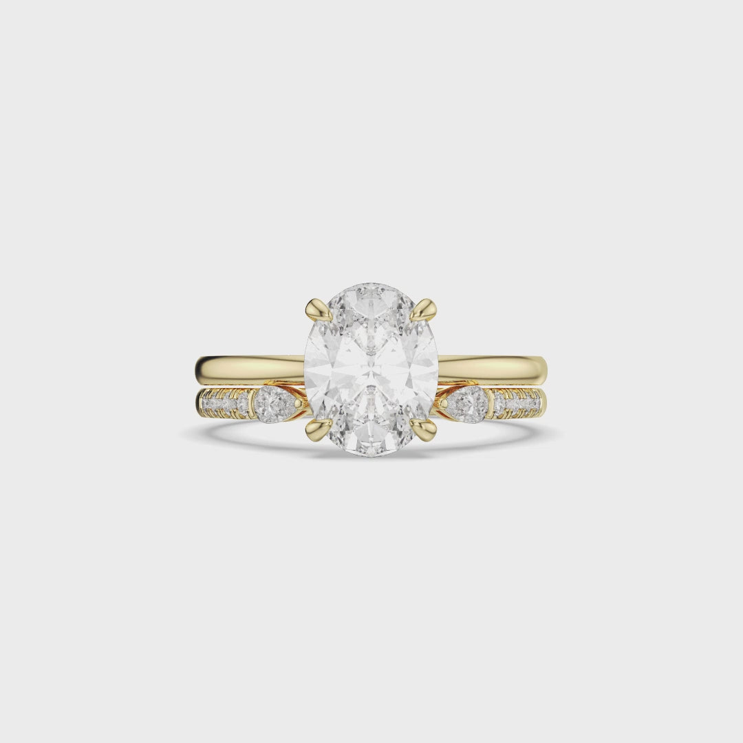 Oval Cut Classic Gold Band Bridal Set with Lab Diamond