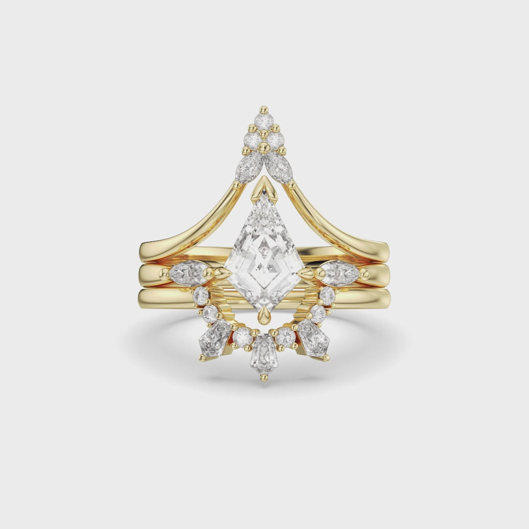 Celeste Diamond Crown Ring Set 3-Piece Stacking Engagement & Wedding Band