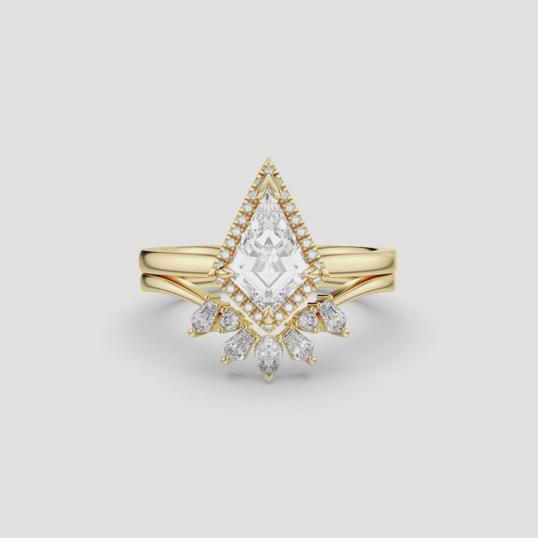 NEXUS Kite Cut Lab Diamond Halo Elegance Bridal Set 2PCs