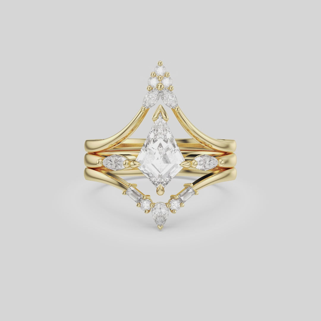 NEXUS Kite Cut Three Stone Lab Diamond Engagement Ring Set 3PCs