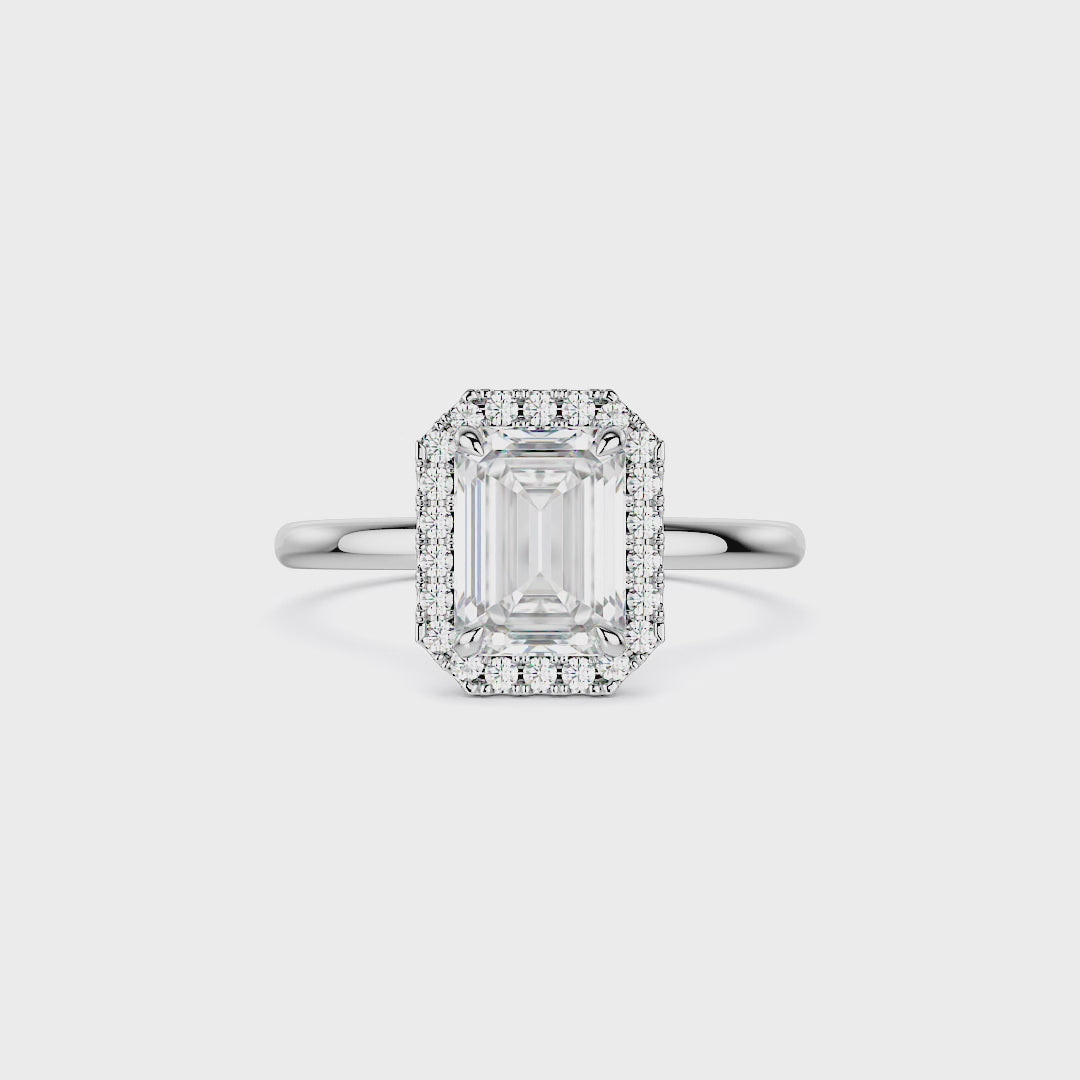Emerald-Cut Halo Lab Diamond Engagement Ring