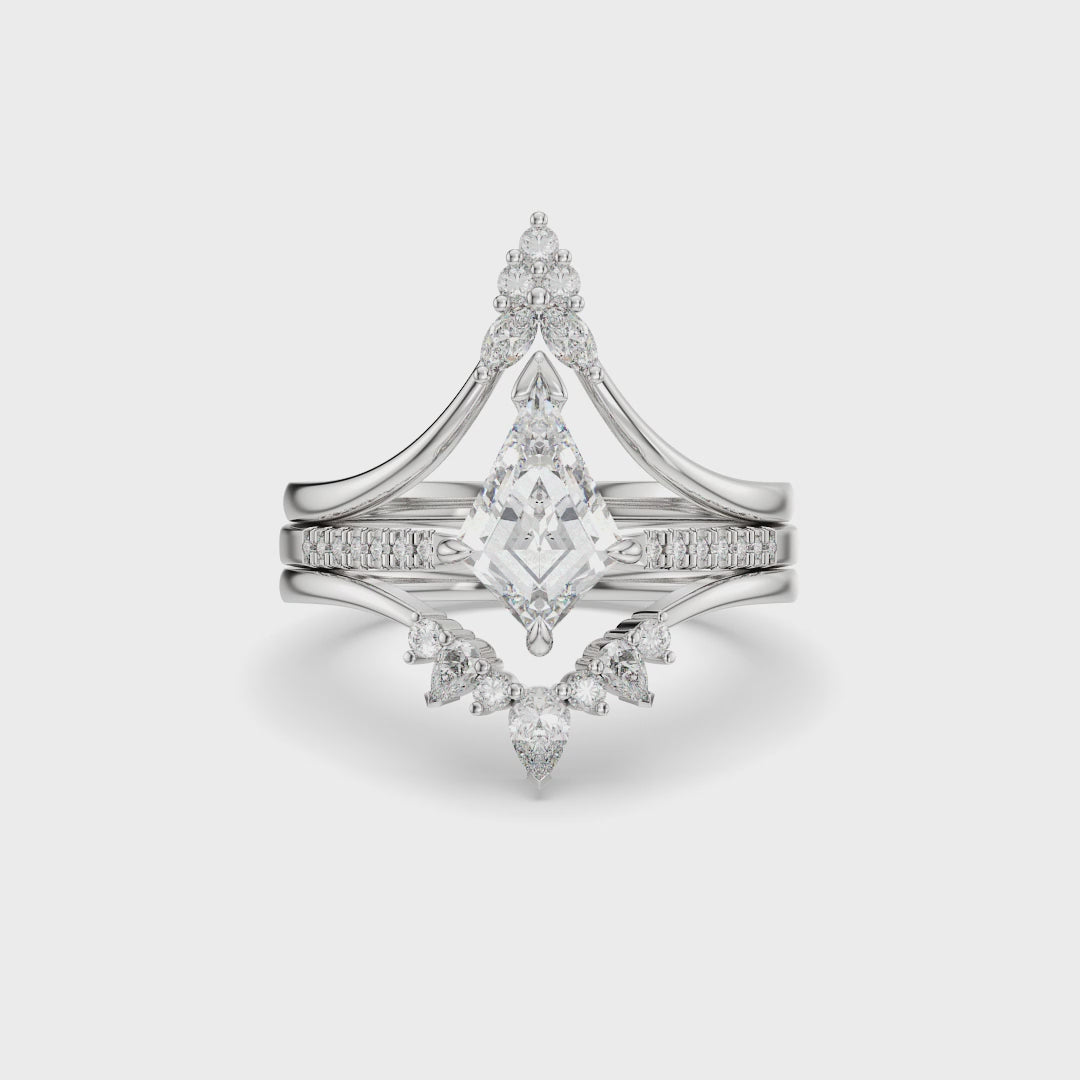 Kite Cut Diamond 3pcs Bridal Ring Set – Versatile Engagement & Wedding Bands