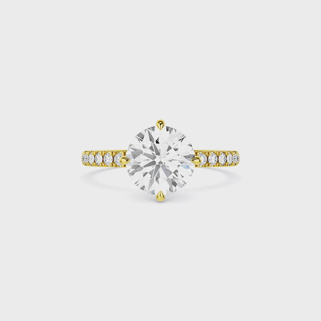Round Cut Lab-Grown Diamond Engagement Ring with Pavé Band