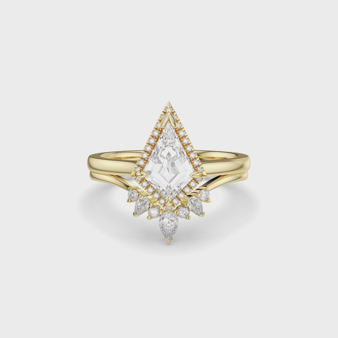 NEXUS Kite Cut Lab Diamond Halo Engagement Ring Set 2PCs