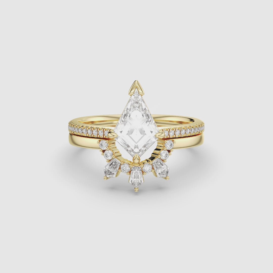 Kite-Cut Lab Diamond Ring Starlit Crown Band Bridal Set 2PCs