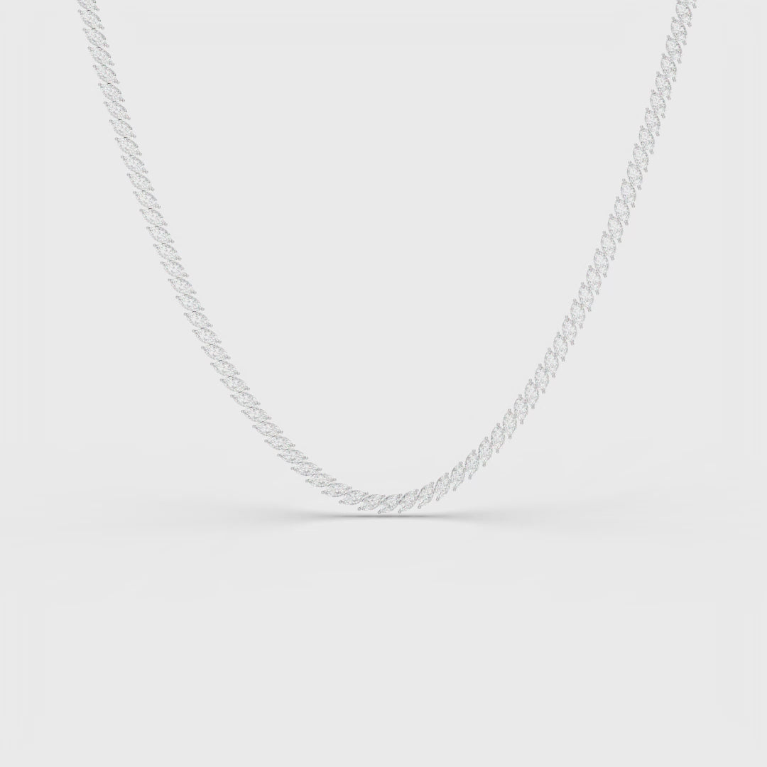 Collier tennis en diamant taille marquise inspiré des feuilles
