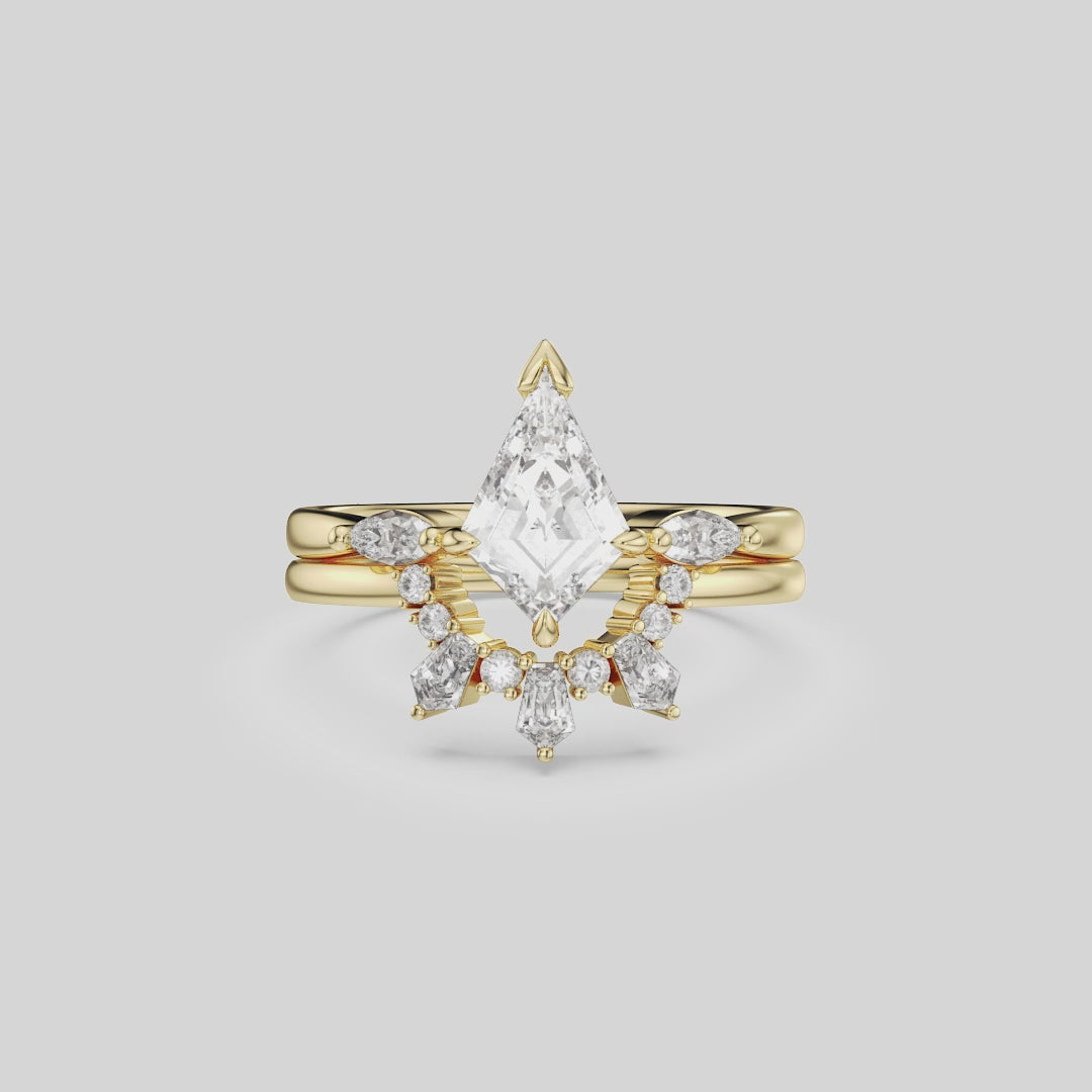 NEXUS Kite Cut Lab Diamond Three Stone Bridal Set 2PCs