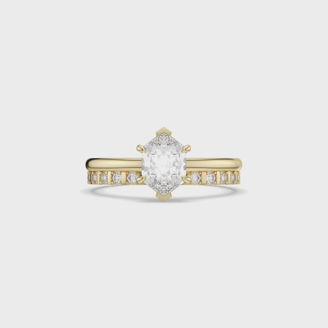 Hexagon Cut Bridal Set with Channel Set Diamond Band