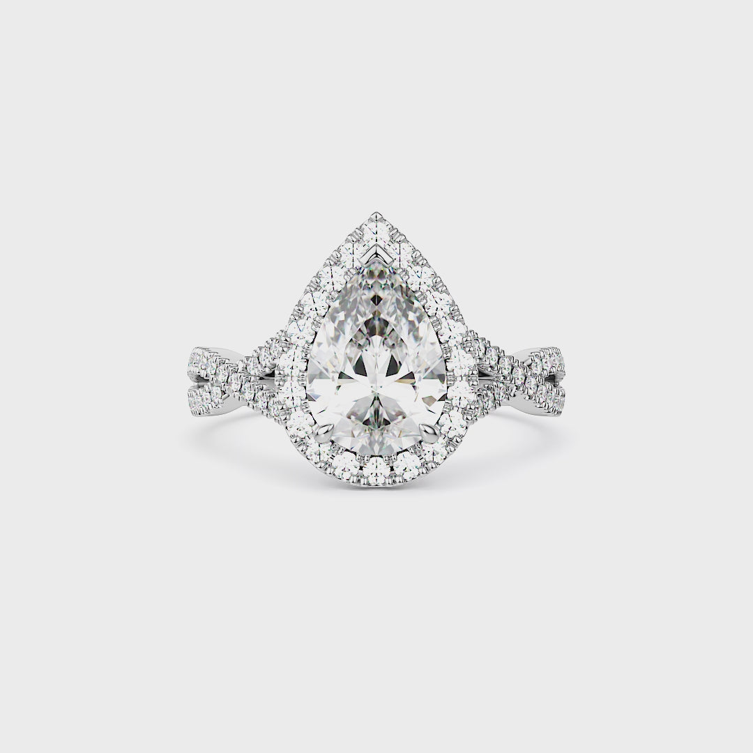 Pear-Shaped Halo Twist Band Lab Diamond Engagement Ring