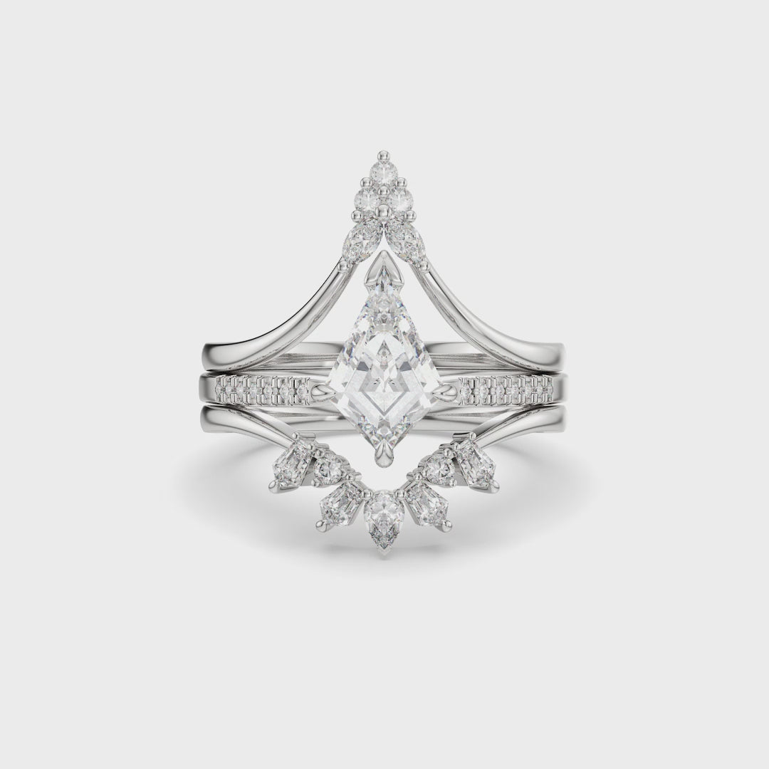 Kite Diamond Trio Ring Set Customizable 3-in-1 Engagement & Stacking Rings