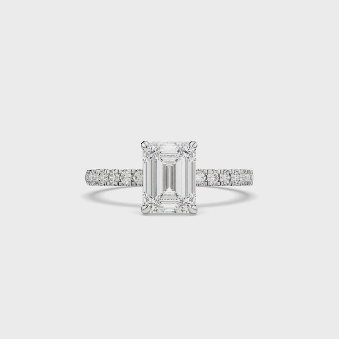 Emerald-Cut Lab-Grown Diamond Engagement Ring with Pavé Band