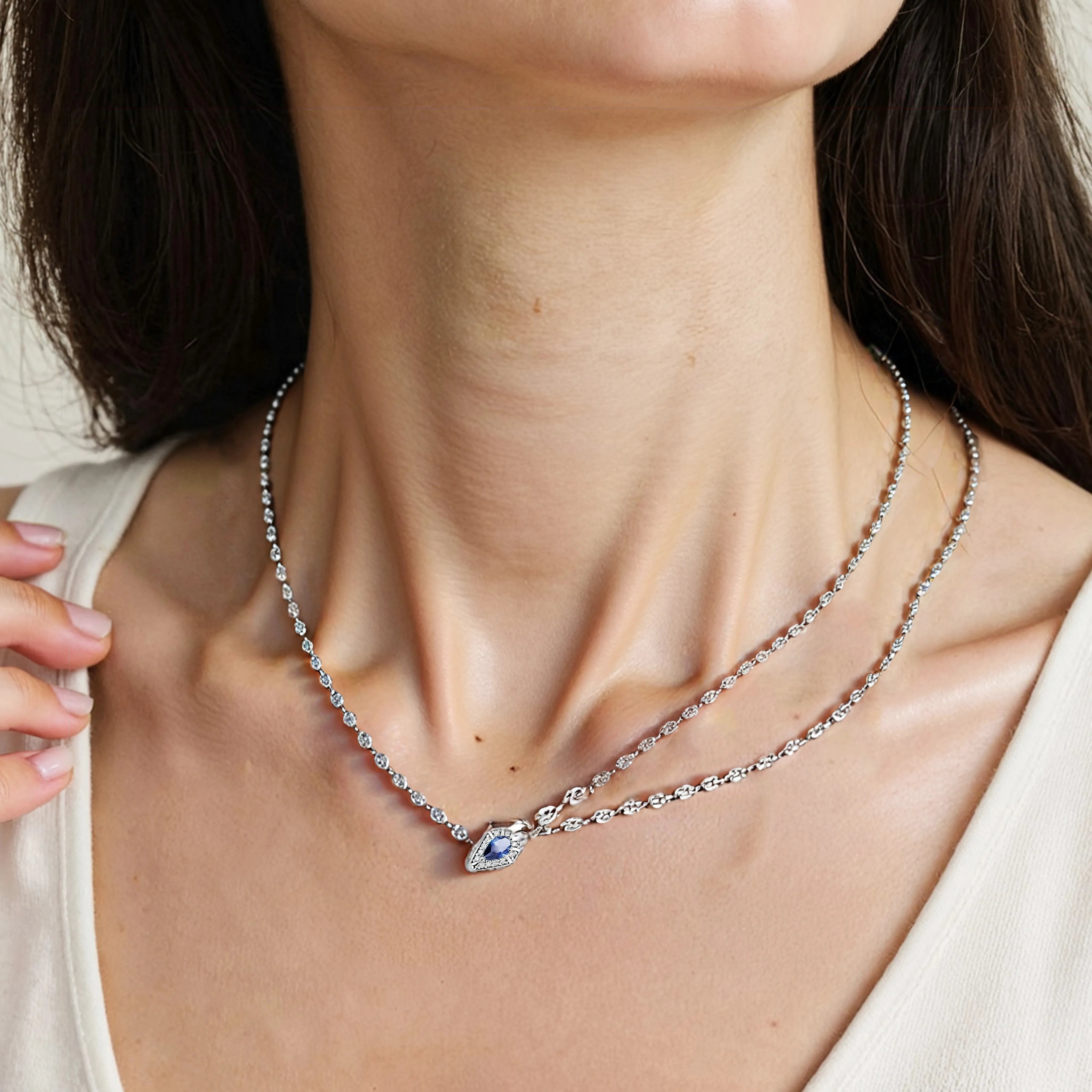 Lab Grown Sapphire Snake Pendant Necklace