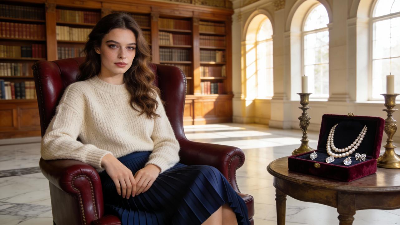 How Jewelry Finds the Sweet Spot Between Youthful and Mature With a Pleated Skirt