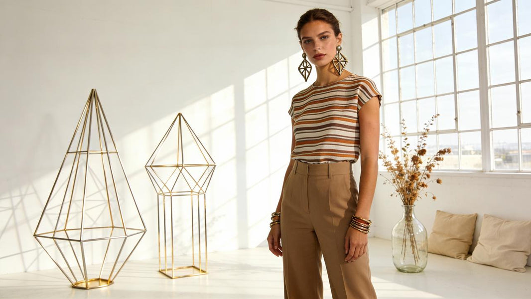 How Can Striped Tops and Geometric Jewelry Create Visual Harmony?