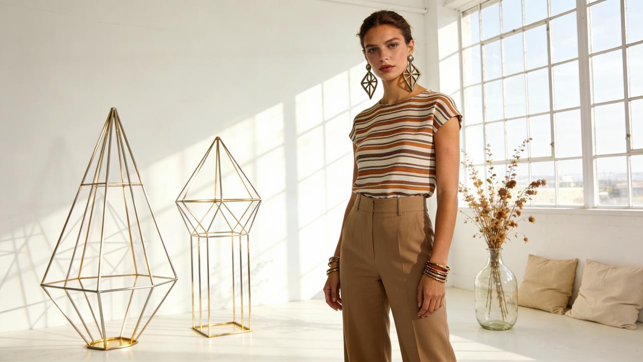 How Can Striped Tops and Geometric Jewelry Create Visual Harmony?