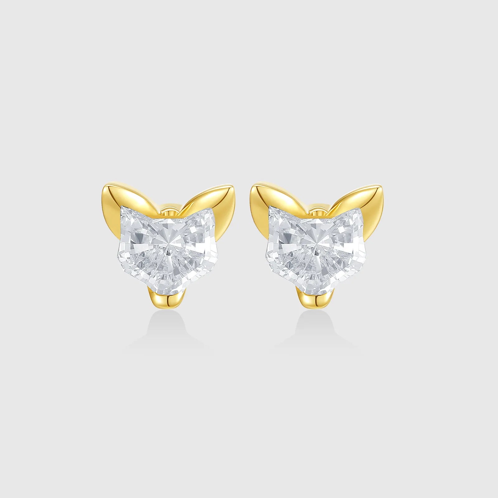 Playful Cat Shaped Diamond Stud Earring