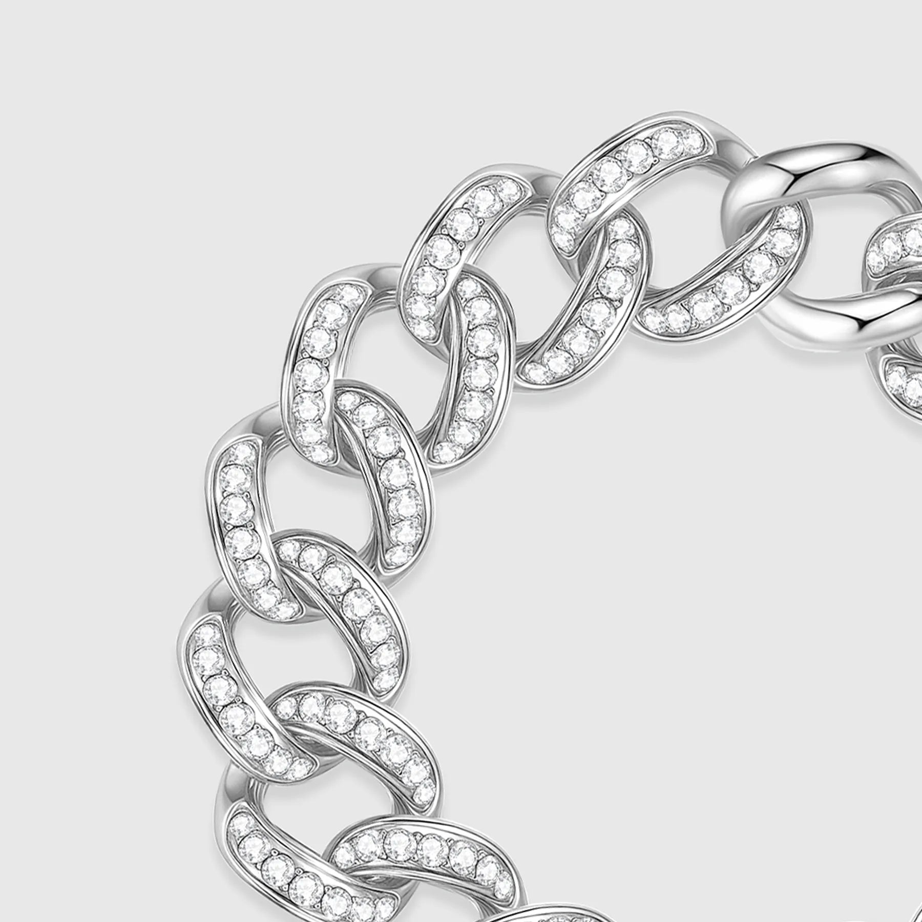 Close-up of diamond-paved Cuban link bracelet