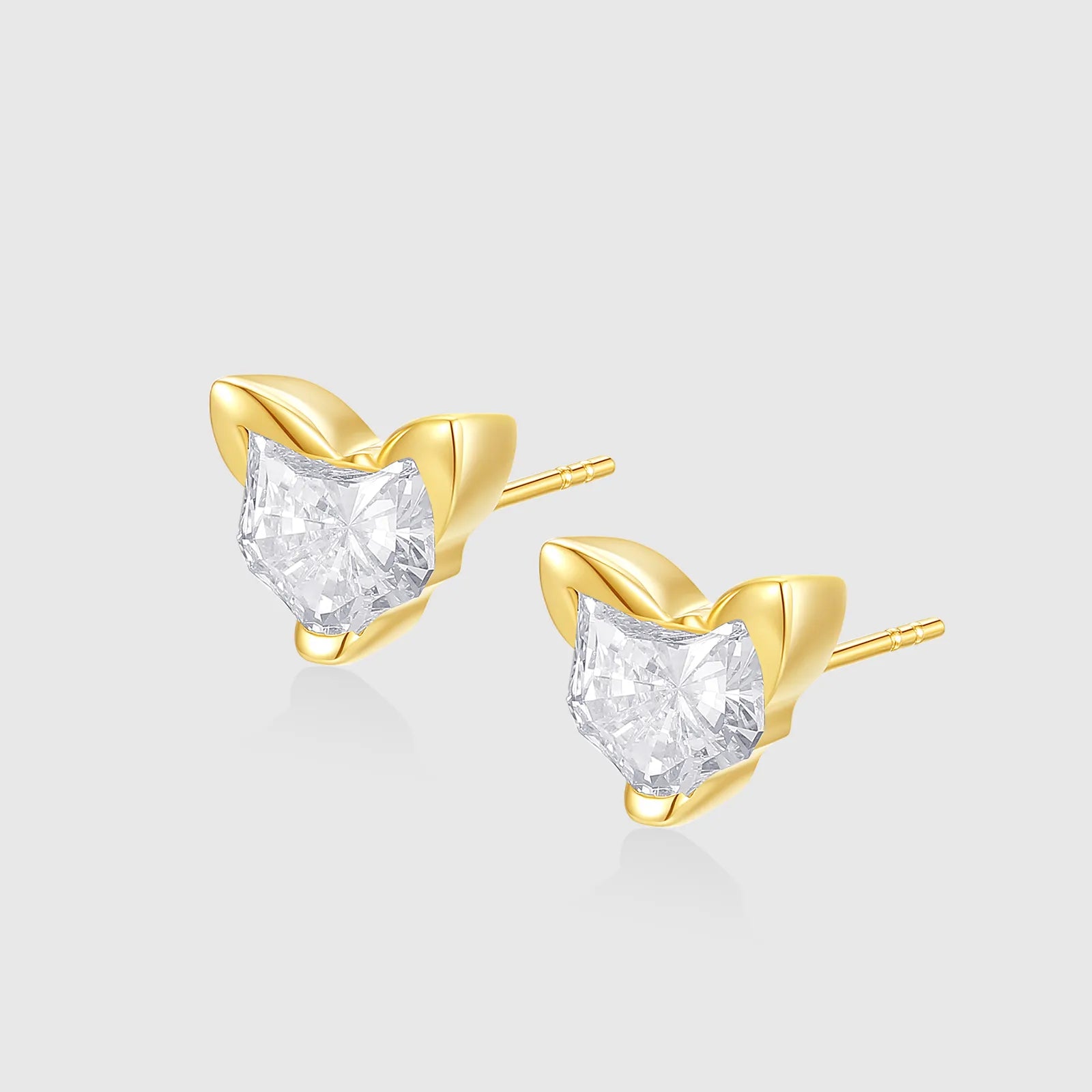 Playful Cat Shaped Diamond Stud Earring