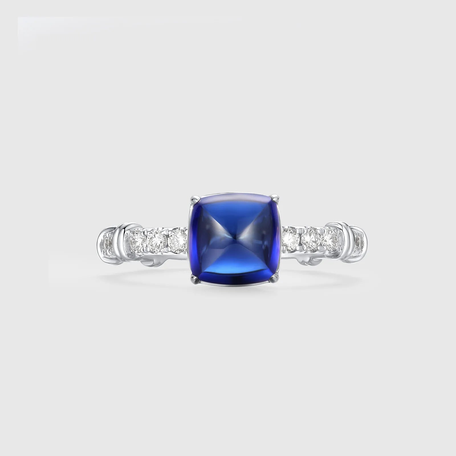 Sugar-loaf Cushion Sapphire and Diamond Ring