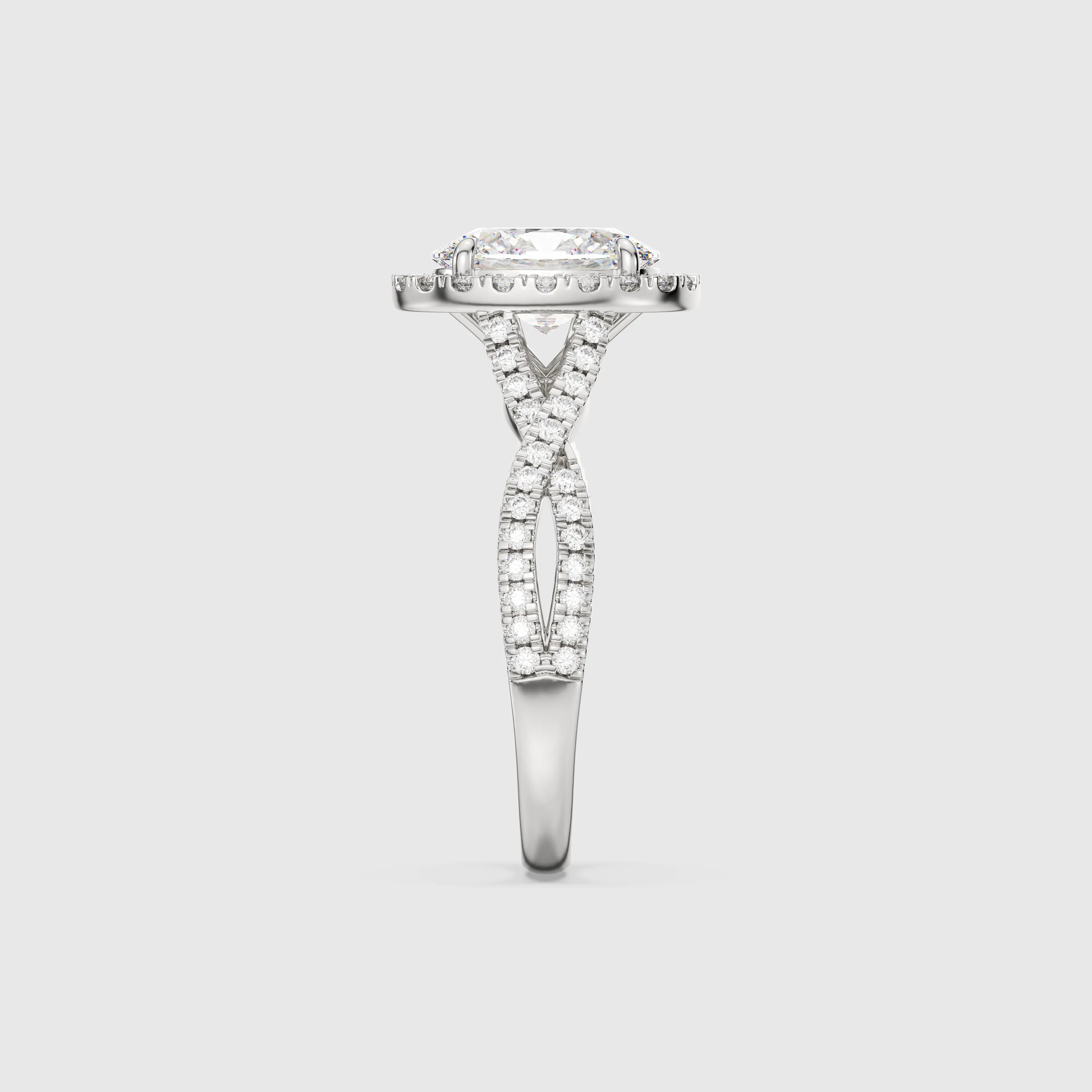 Oval Halo Twist Band Lab Diamond Engagement Ring