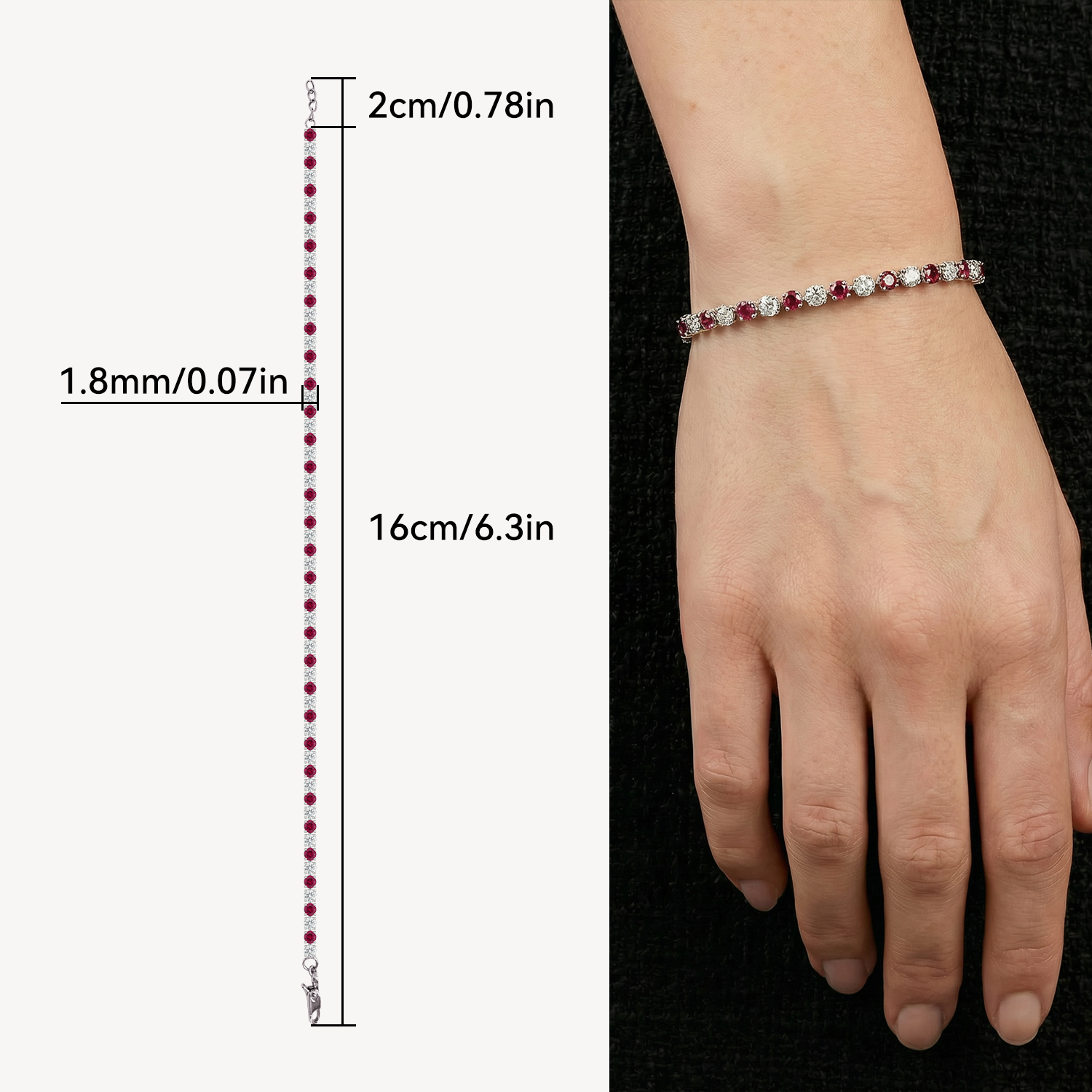 Bracelet with measurement details on a white background