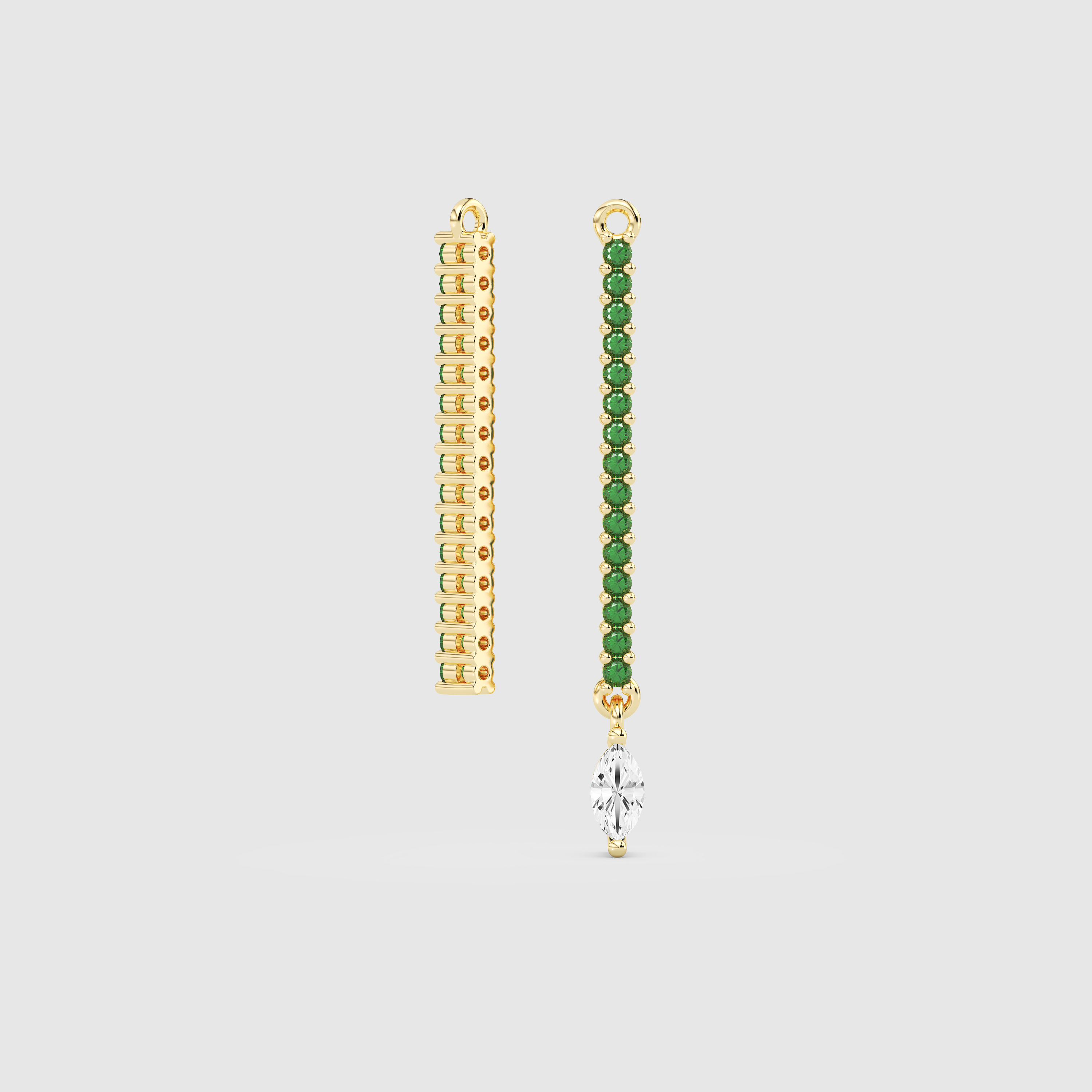 Breloque barre émeraude et pendentif diamant marquise