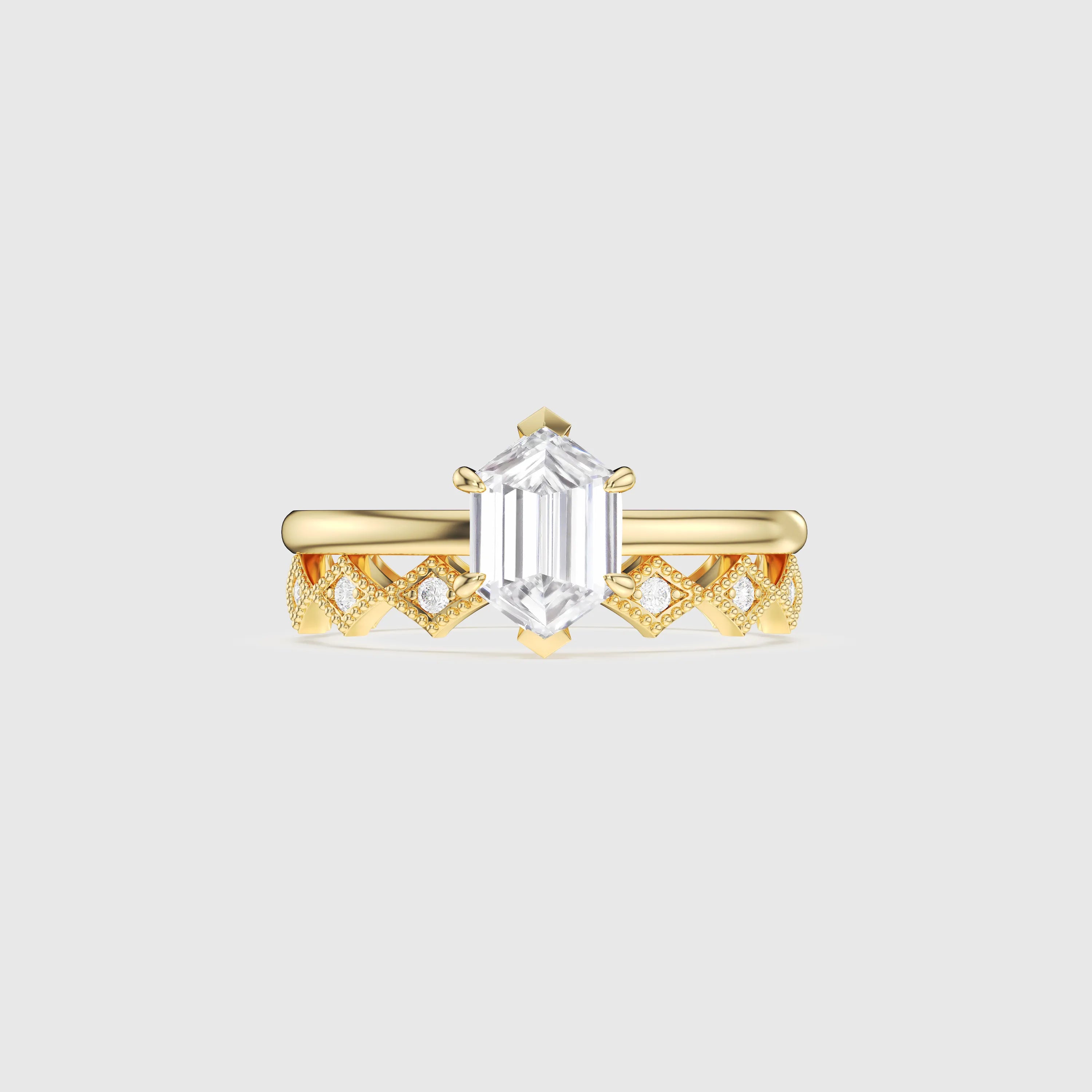Hexagon Cut with Classic Matching Band Bridal Set