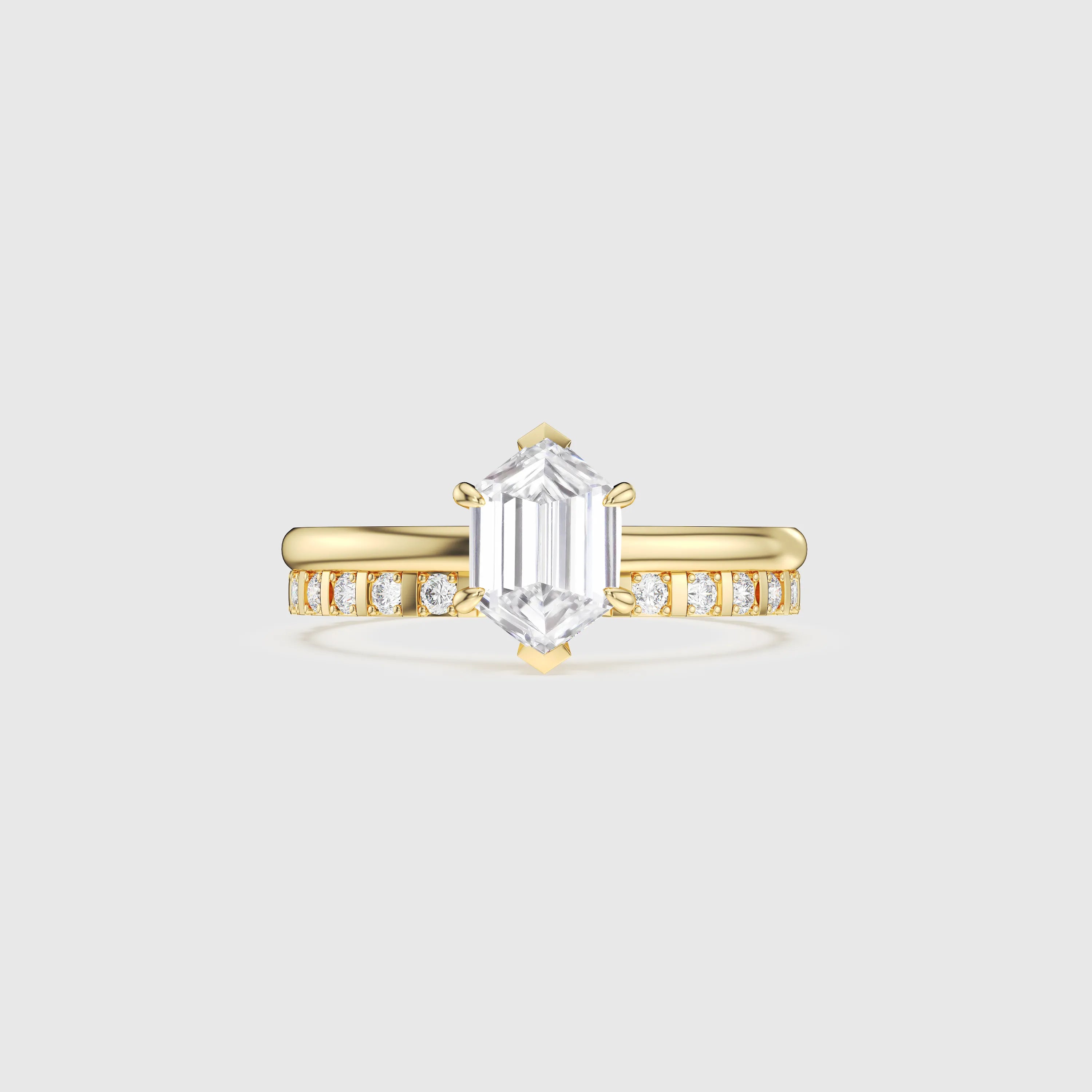 Hexagon Cut Bridal Set with Channel Set Diamond Band
