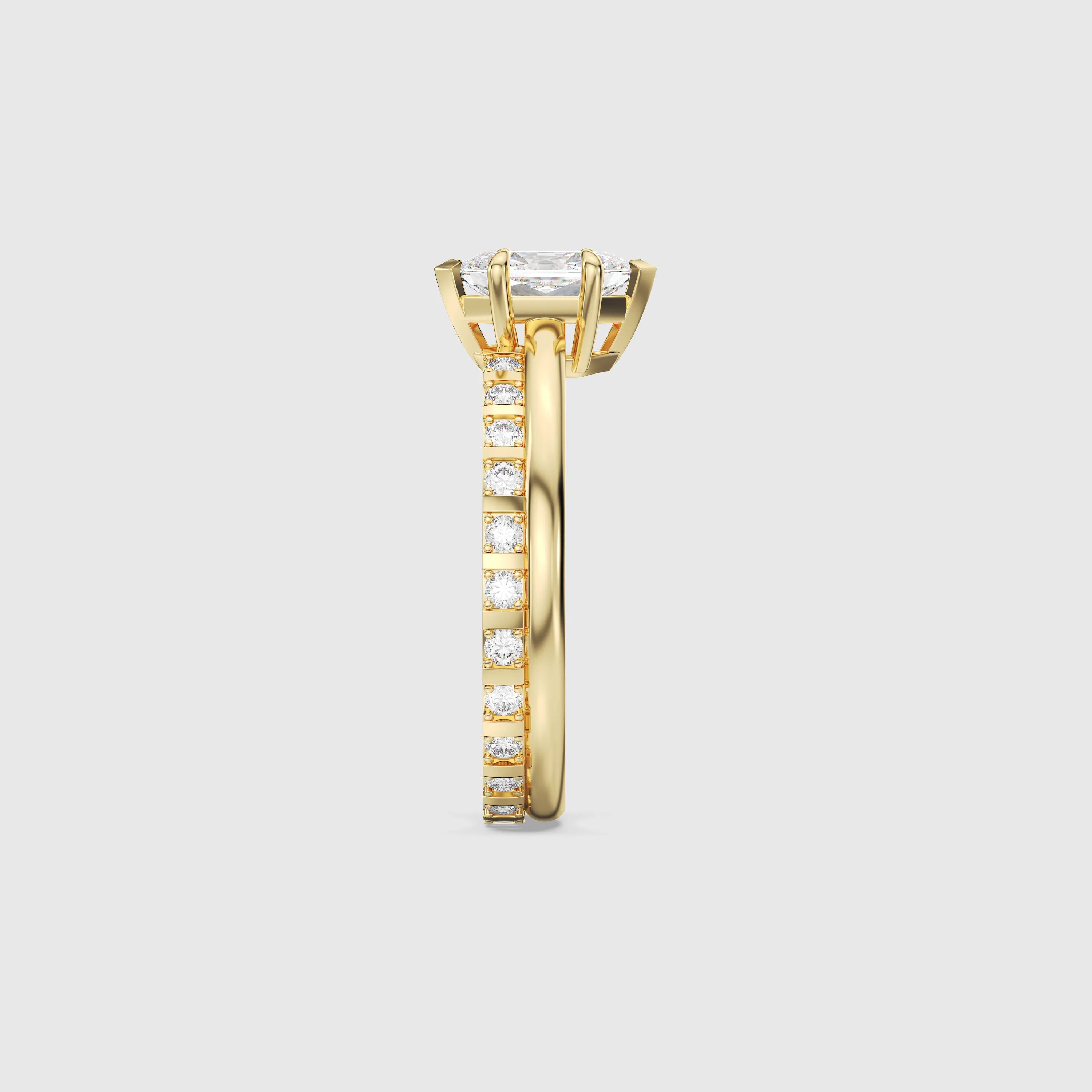 Hexagon Cut Bridal Set with Channel Set Diamond Band