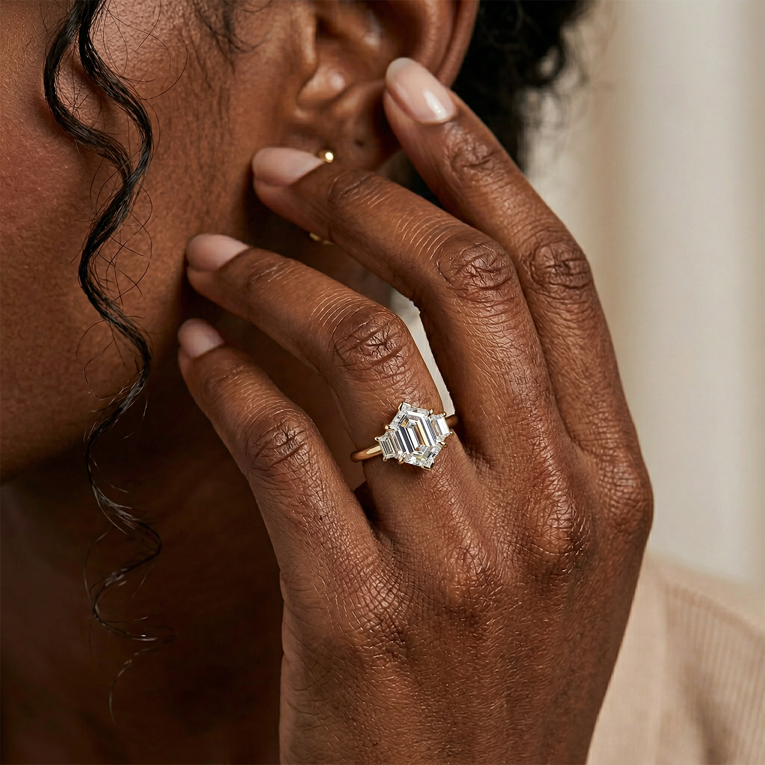 Aegis |Hexagon Lab Diamond Three-Stone Statement  Ring 1-3ct