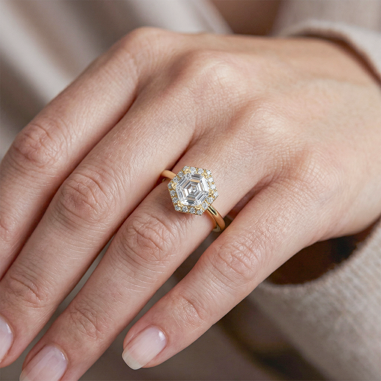1-3ct Art Deco Inspired Hexagon Halo Lab-Grown Diamond Ring