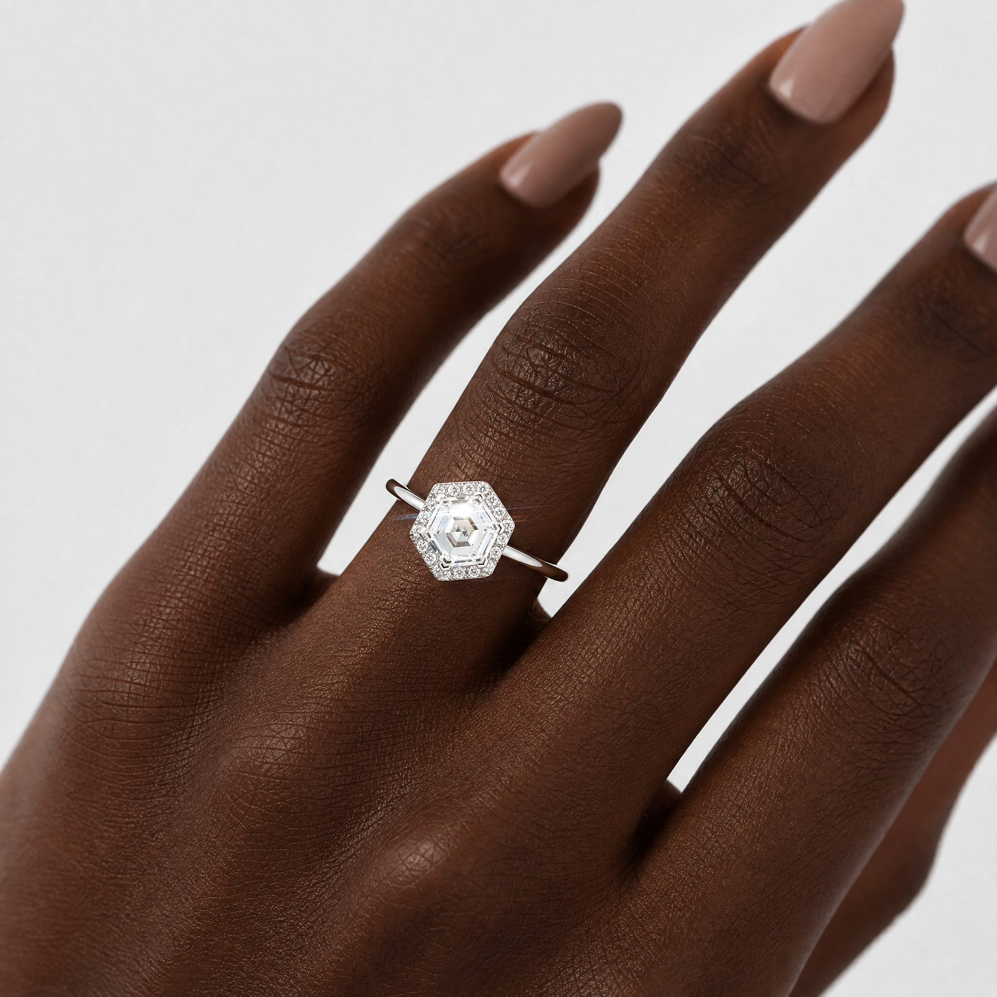 1-3ct Art Deco Hexagon Halo Lab-Grown Diamond Ring