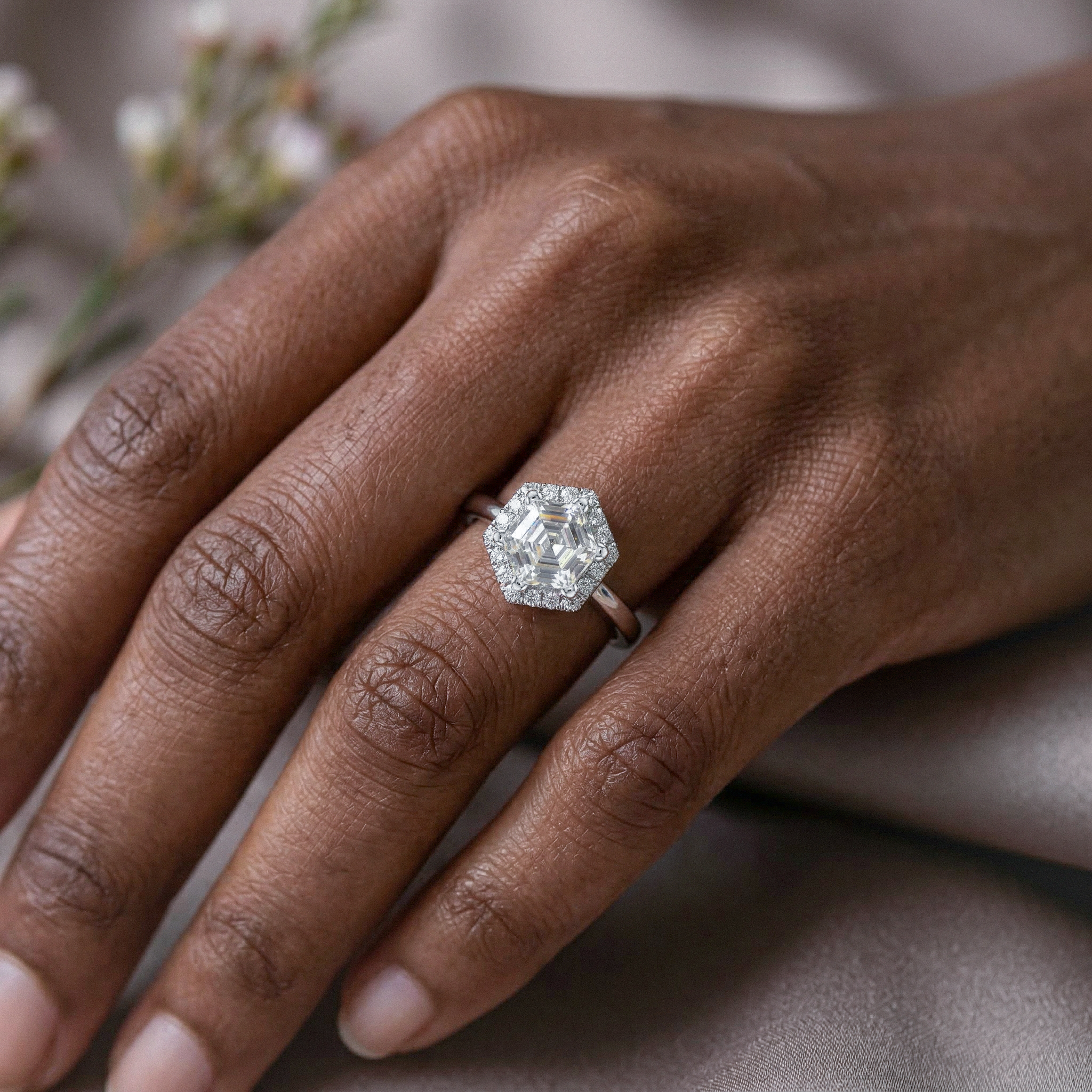 1-3ct Art Deco Inspired Hexagon Halo Lab-Grown Diamond Ring