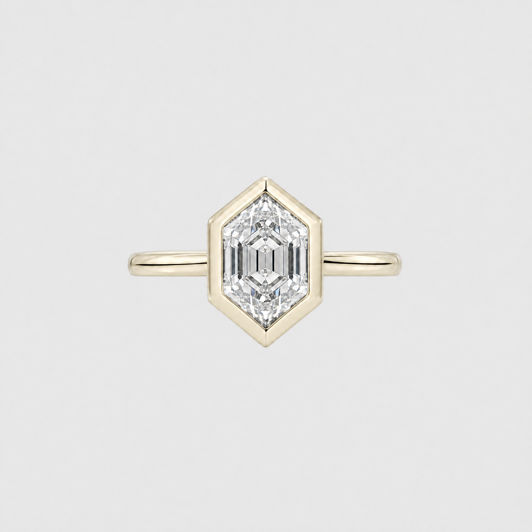 Long Hexagon Shape Hidden Halo Diamond Ring with Bezel Setting