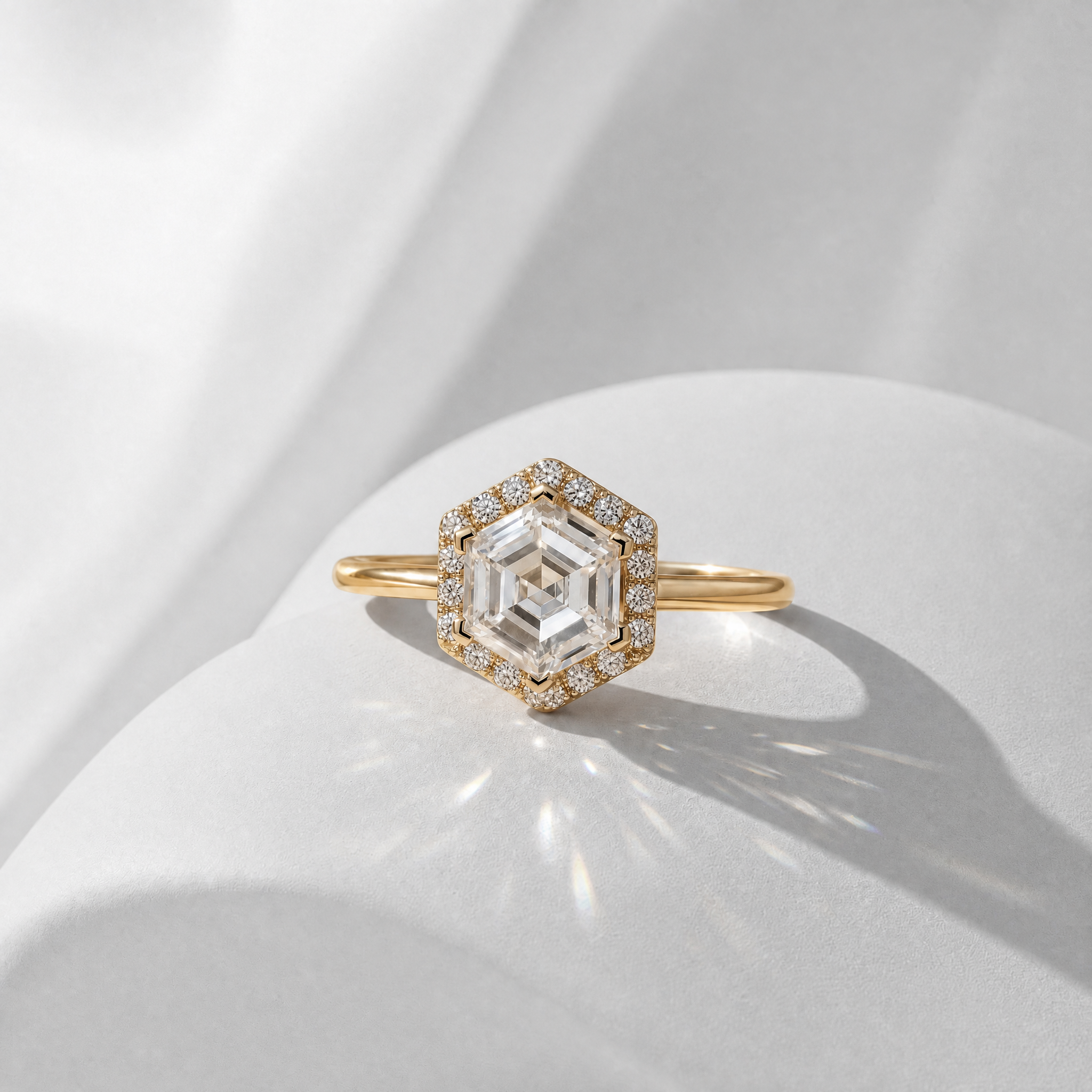 1-3ct Art Deco Hexagon Halo Lab-Grown Diamond Ring