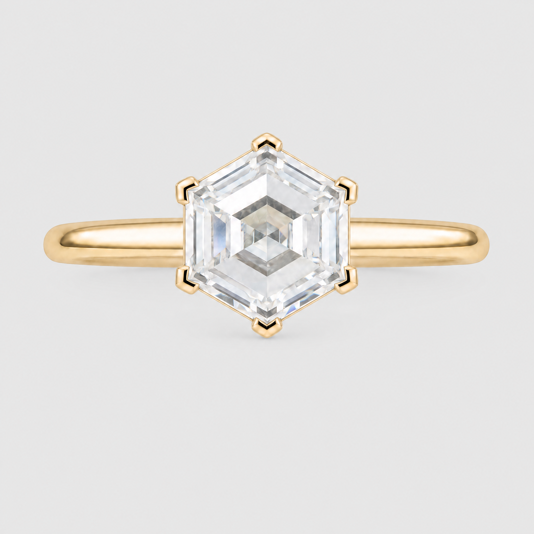 Arctic Snowflake |Hexagon Solitaire Lab-Grown Diamond Golden Ring