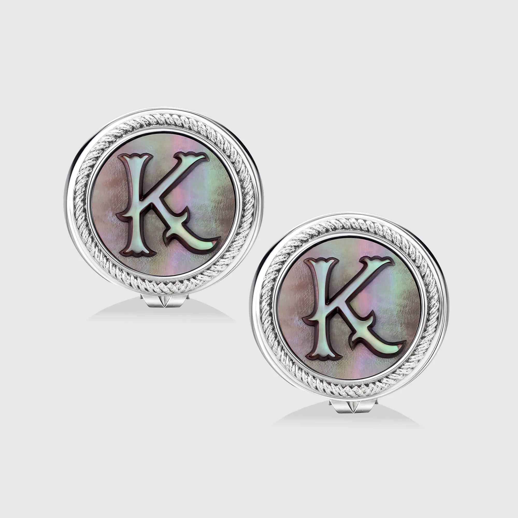 Personalized initial earring jewelry, shown on a 925 sterling silver