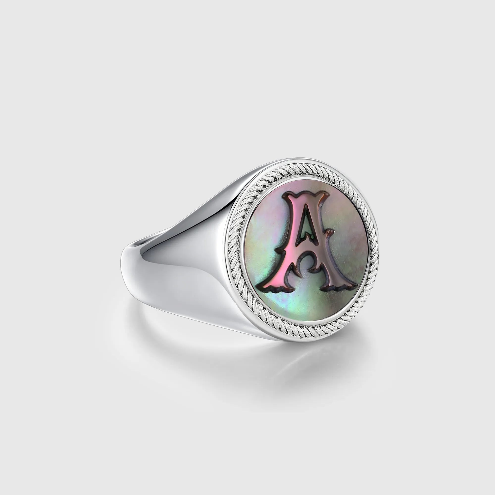 Personalized initial ring jewelry, shown on a 925 sterling silver