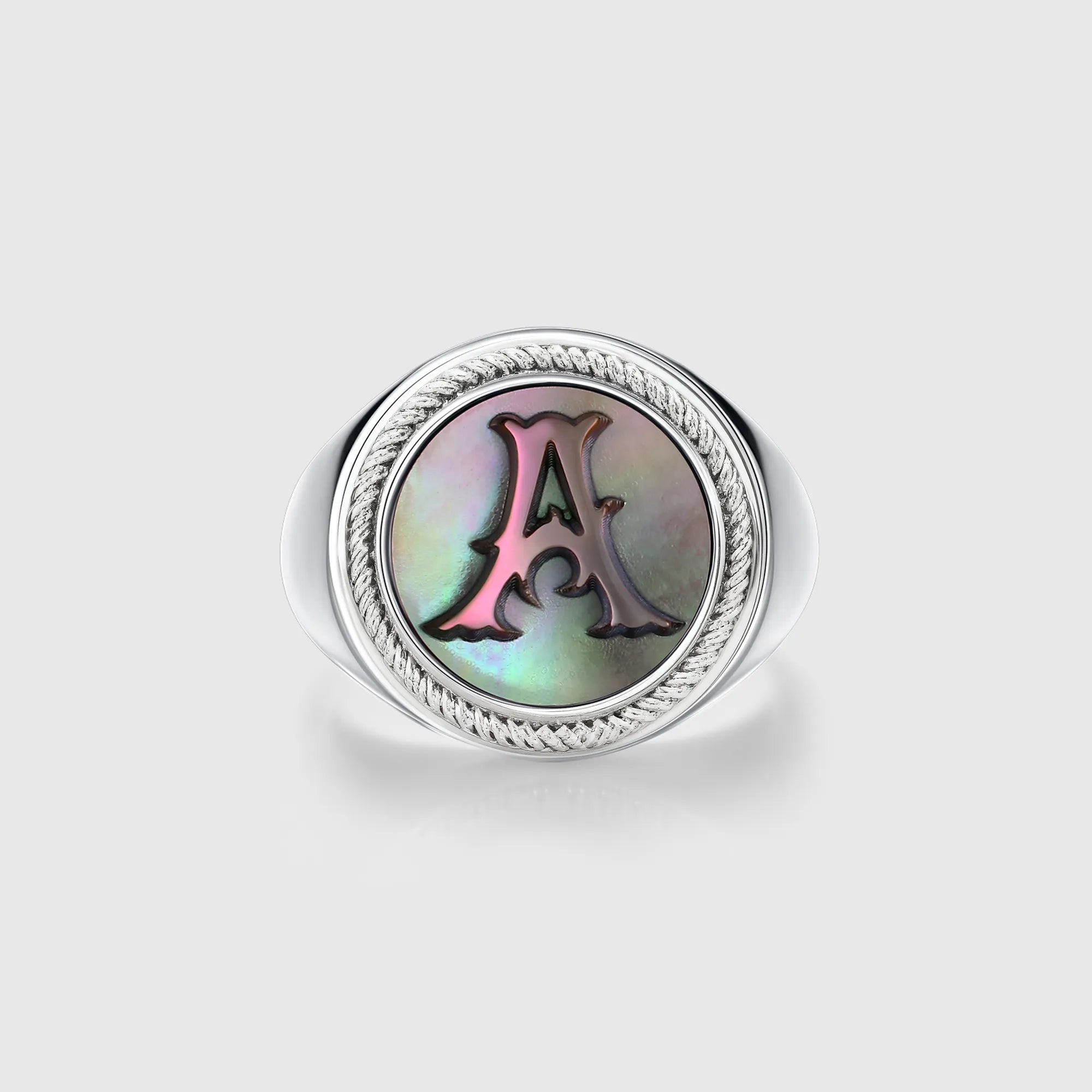 Personalized initial ring jewelry, shown on a 925 sterling silver