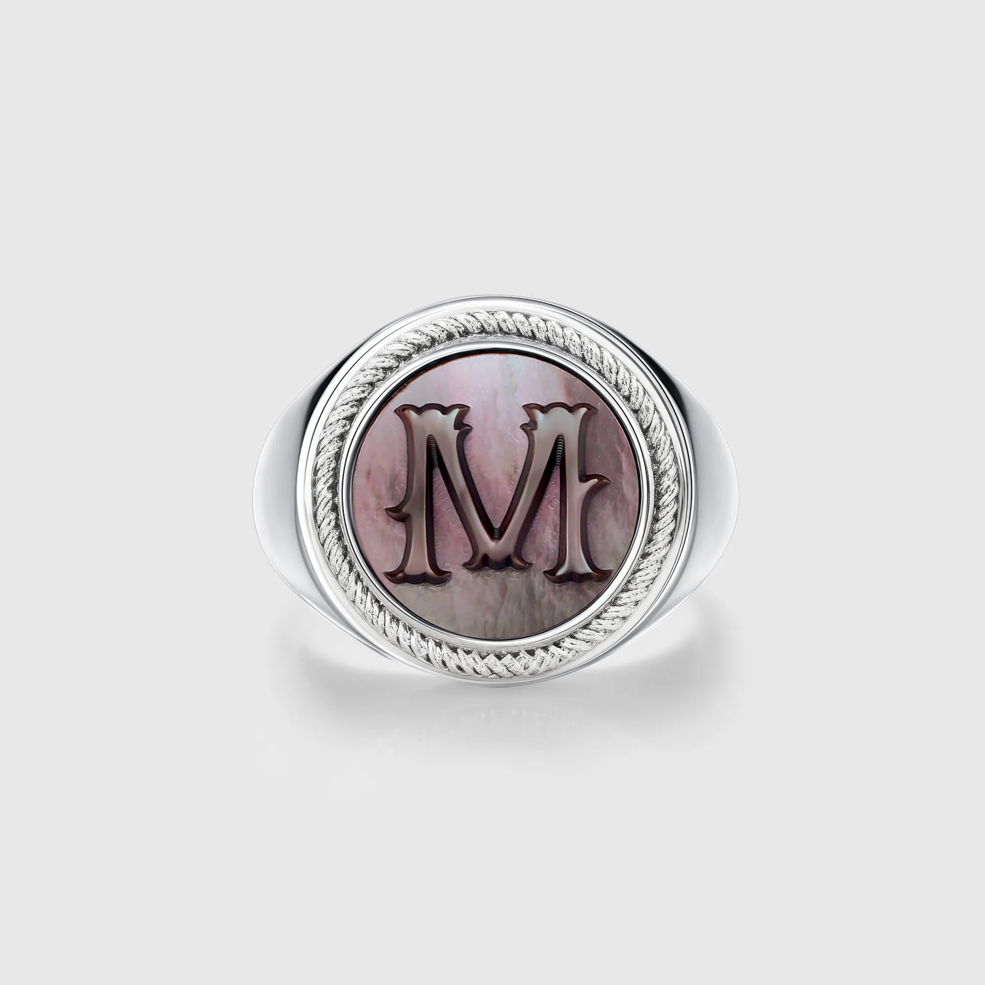 Personalized initial ring jewelry, shown on a 925 sterling silver