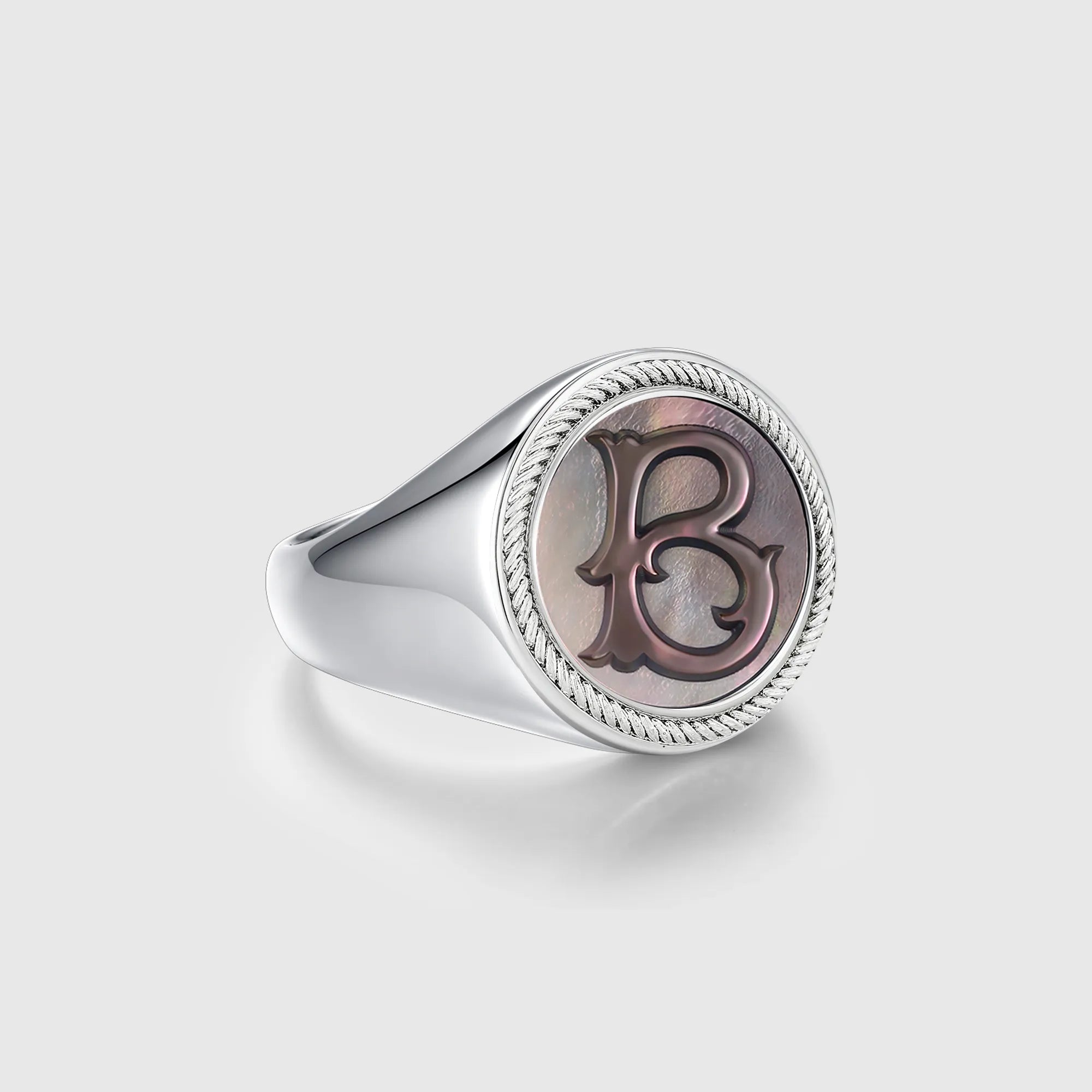 Personalized initial ring jewelry, shown on a 925 sterling silver