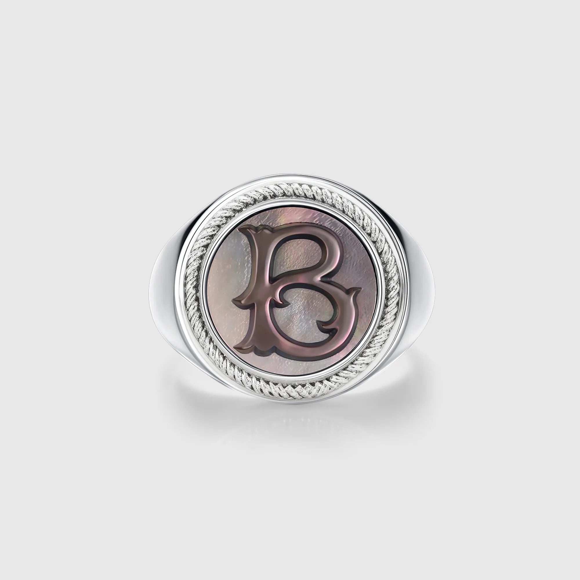 Personalized initial ring jewelry, shown on a 925 sterling silver