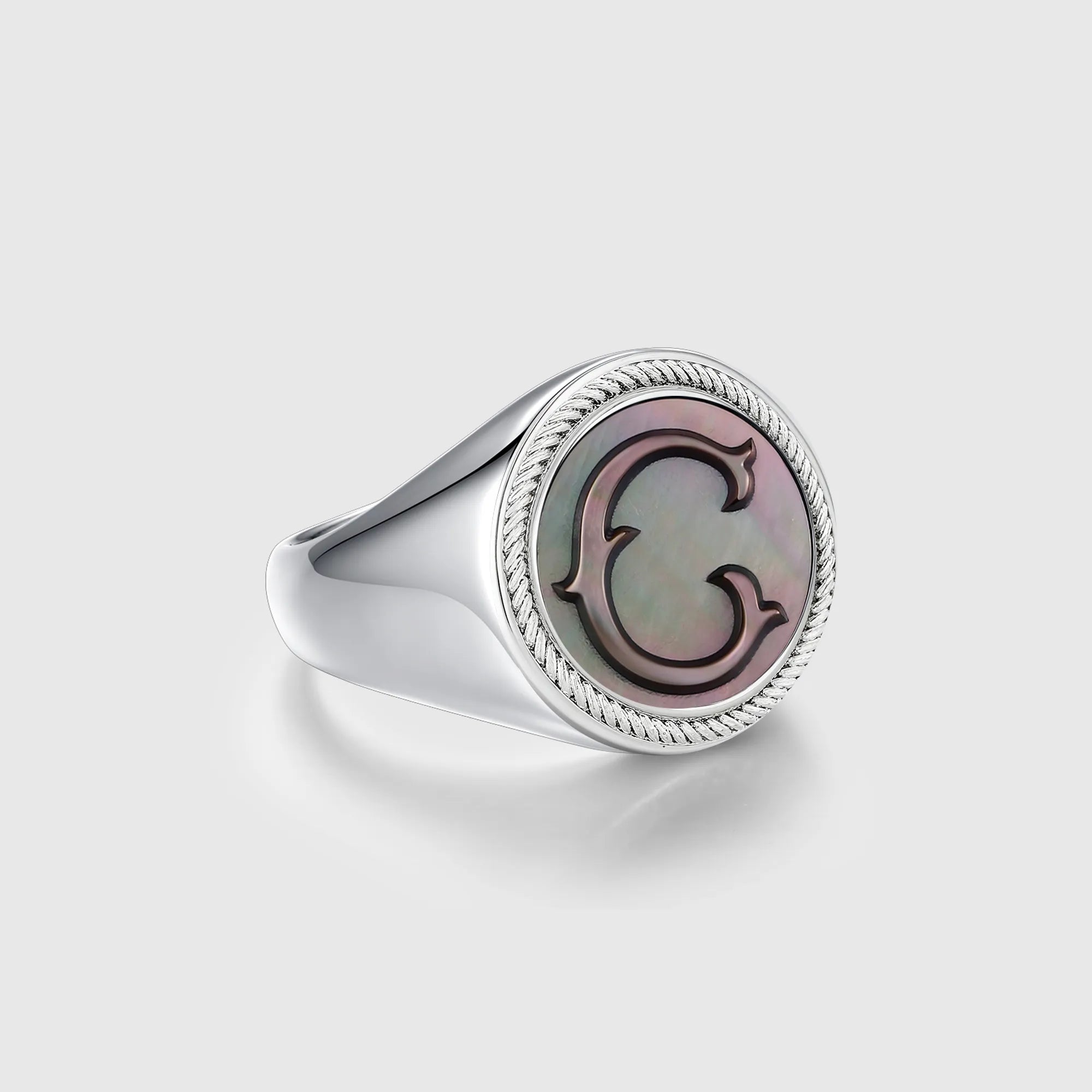 Personalized initial ring jewelry, shown on a 925 sterling silver
