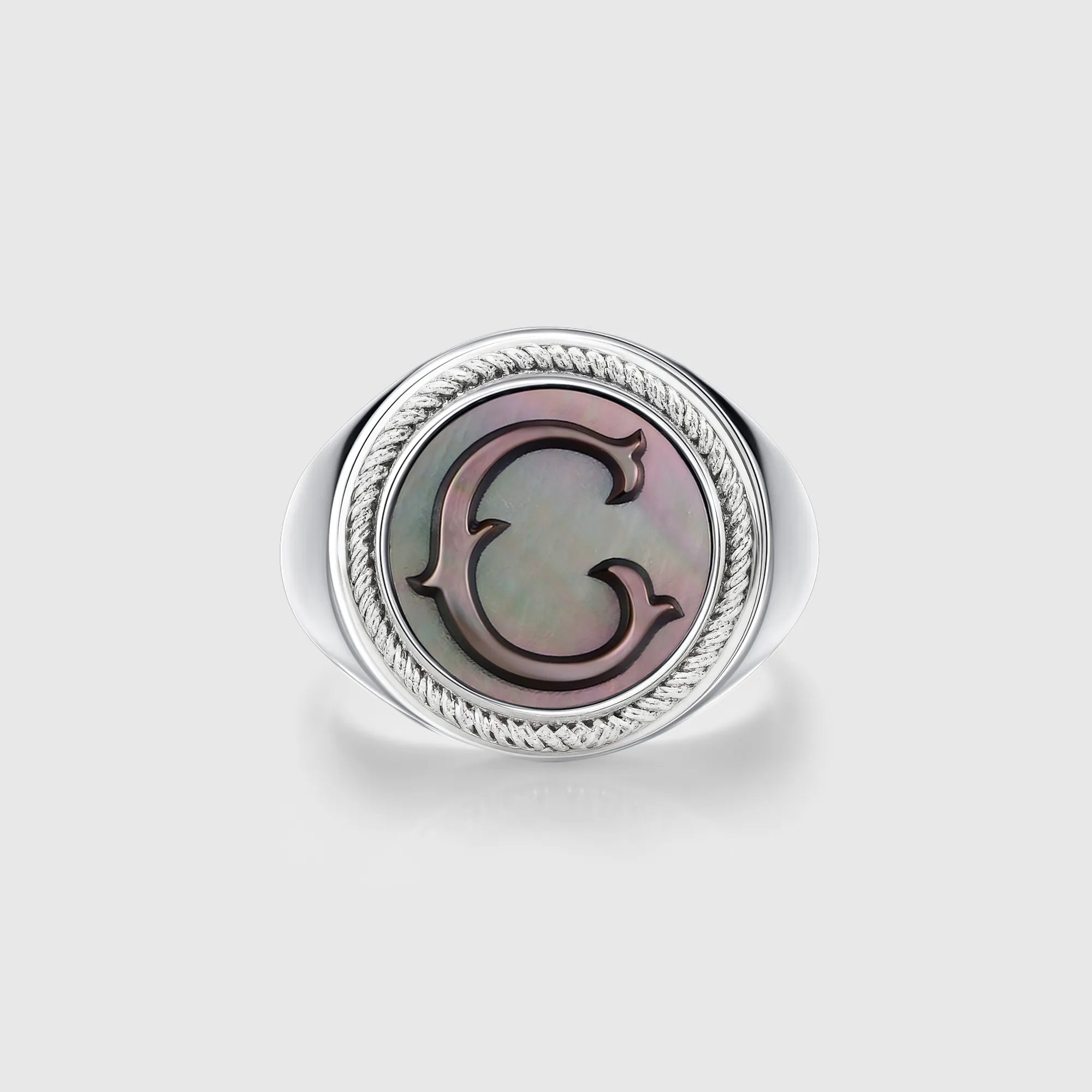 Personalized initial ring jewelry, shown on a 925 sterling silver