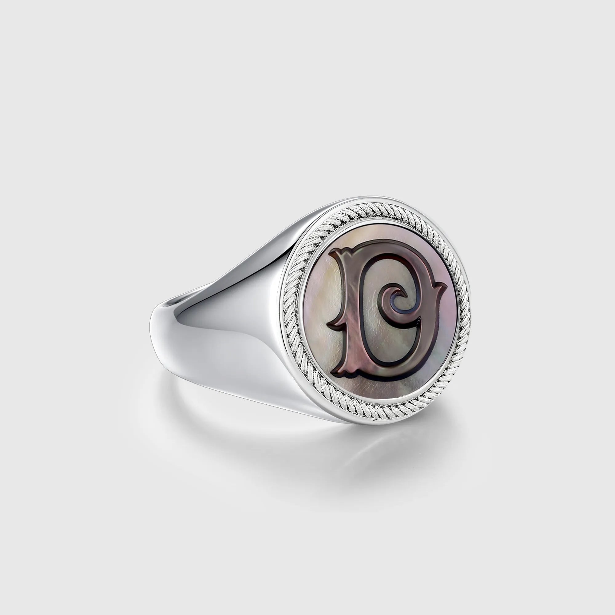 Personalized initial ring jewelry, shown on a 925 sterling silver