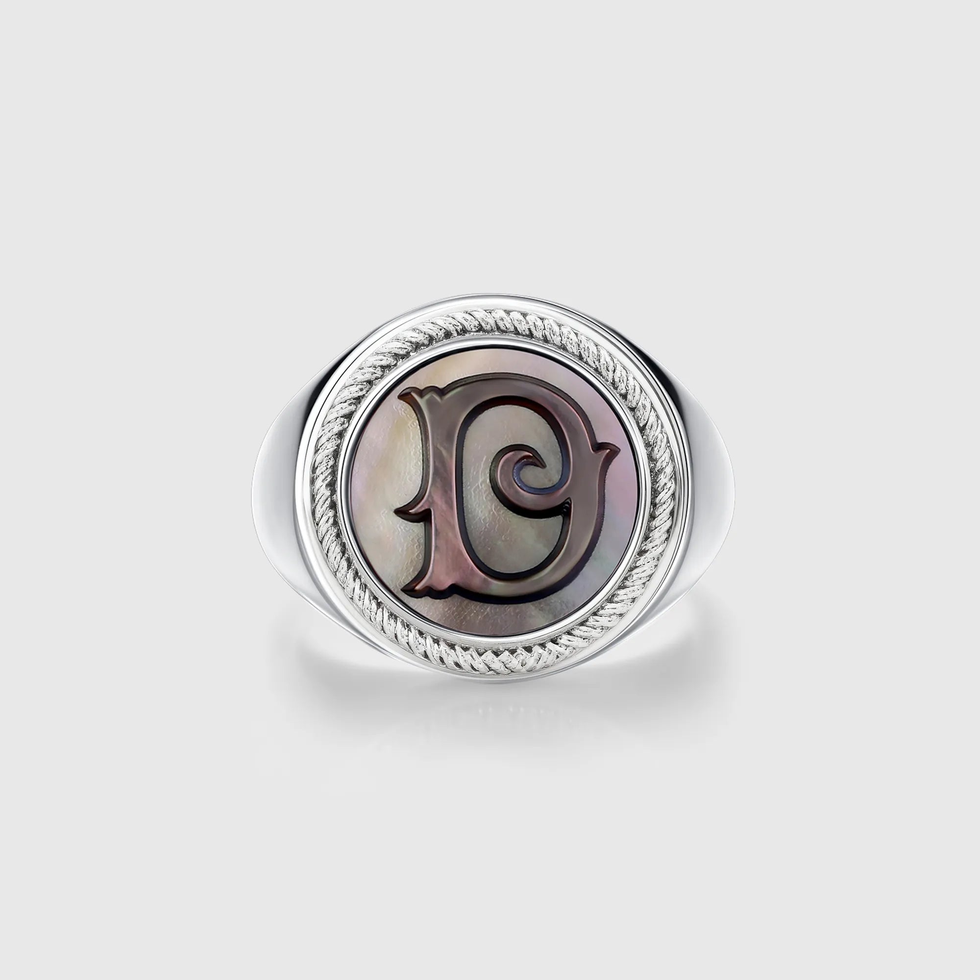 Personalized initial ring jewelry, shown on a 925 sterling silver