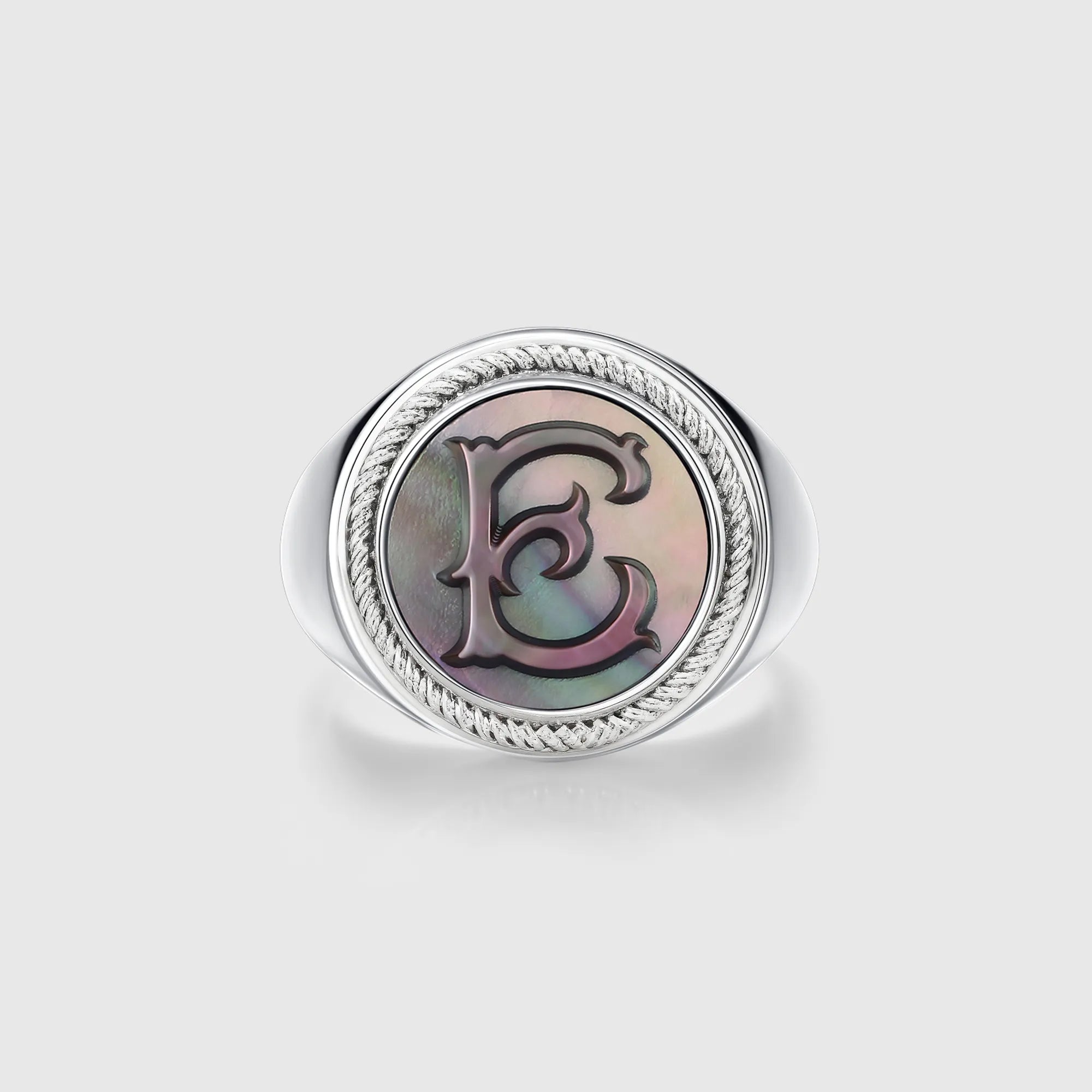 Personalized initial ring jewelry, shown on a 925 sterling silver